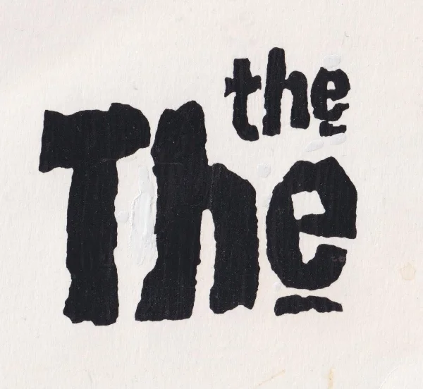 Rough and ready: the original The The logo artwork by Fiona Skinner, complete with Tippex blobs.