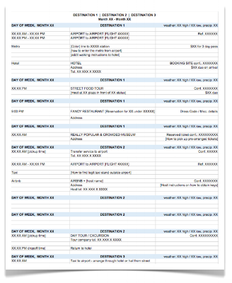 Personal Travel Itinerary Template