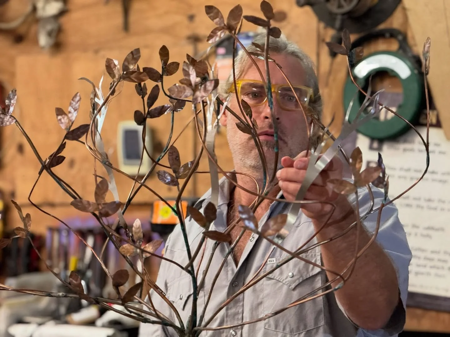 Robert crafting a recent commission - a sculpture of the Burning Bush for a garden courtyard here in Charleston. You literally never know what this man is going to be jumping into on any given day&hellip; any time we have a request to make not-a-ligh