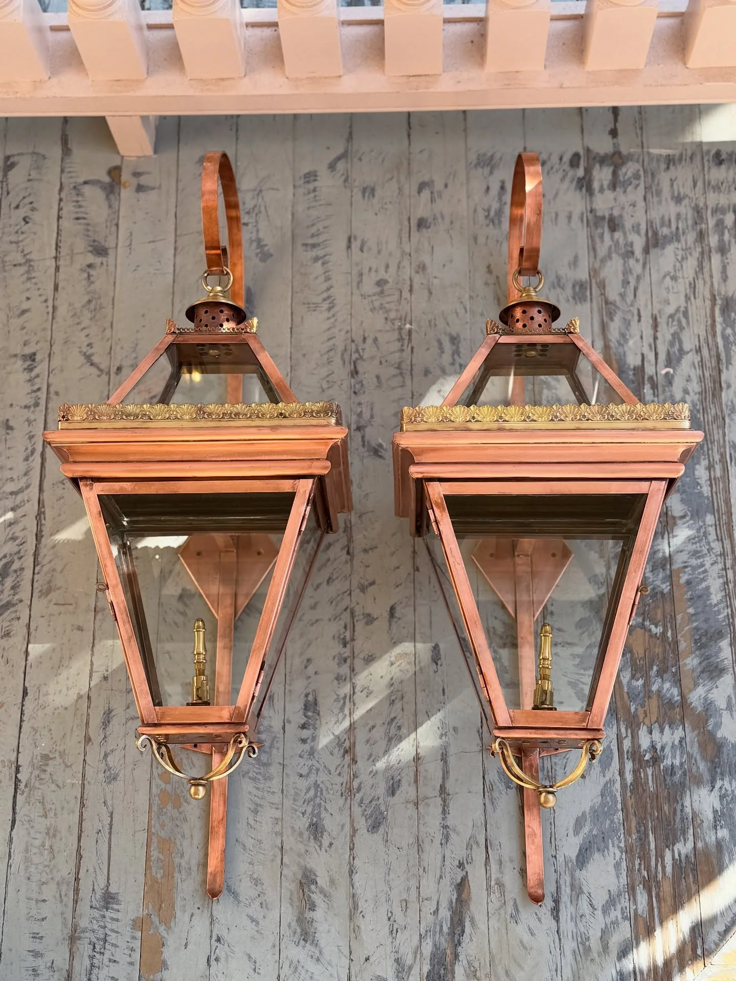 Every detail on these lanterns was chosen to reflect the beauty and love being poured into this early 1900&rsquo;s @southofbroad home&rsquo;s restoration. A family home, a forever home, in the sweetest pink color I&rsquo;ve ever seen! Can&rsquo;t wai