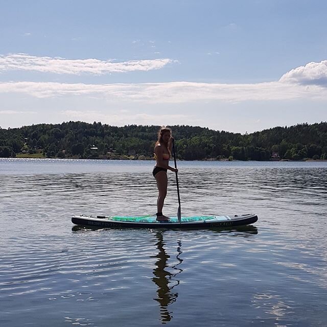 Jag tog SUP-br&auml;dan under armen och gick ner till vattnet innan v&auml;rlden vaknat. Paddlade ut i viken och l&auml;t veckan som g&aring;tt landa in. S&aring;g ejdrar flyga l&aring;gt &ouml;ver havet, badade och torkade i solens morgonljus. 
Sole