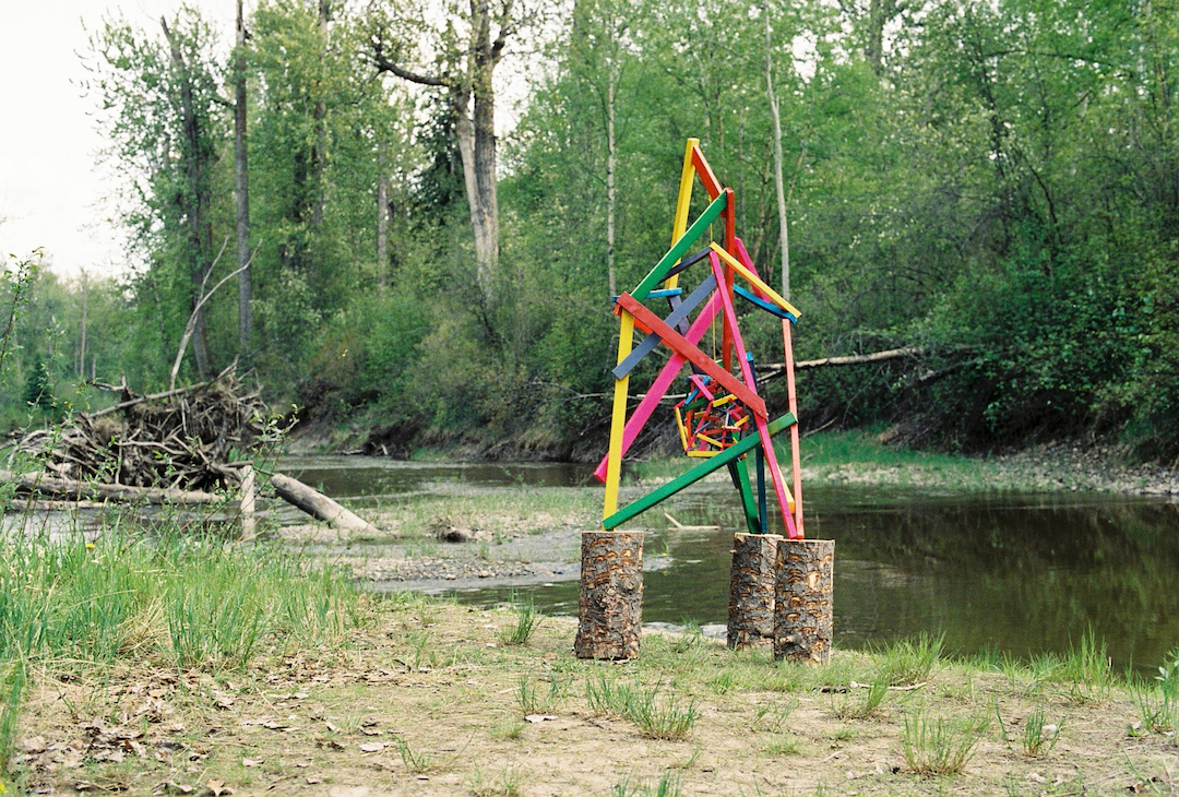  Perry Rath.&nbsp; Field Gaze . 2017. Detail of artwork during Off-site trip to the Nechako River.&nbsp;Photo by Caitlin Chaisson.&nbsp; 