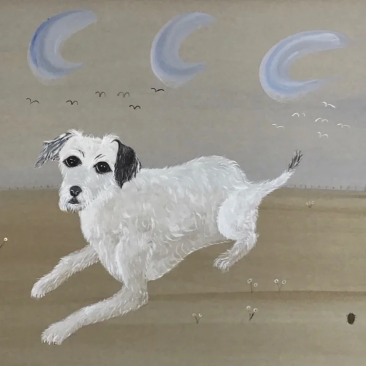 A little white dog with black ear | SOLD