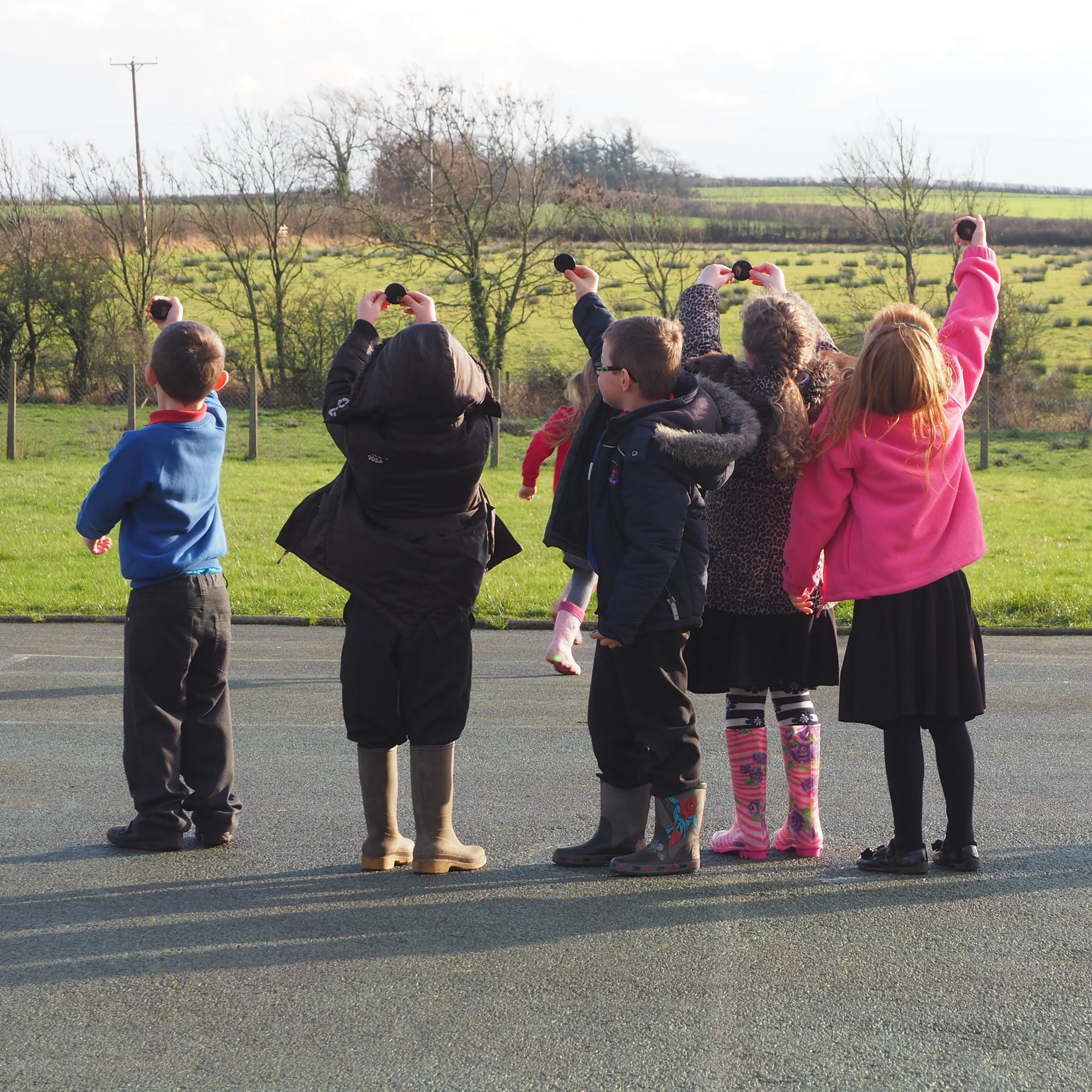 School children playing with Claude glass in Cumbria. Holly Corfield Carr, January 2017