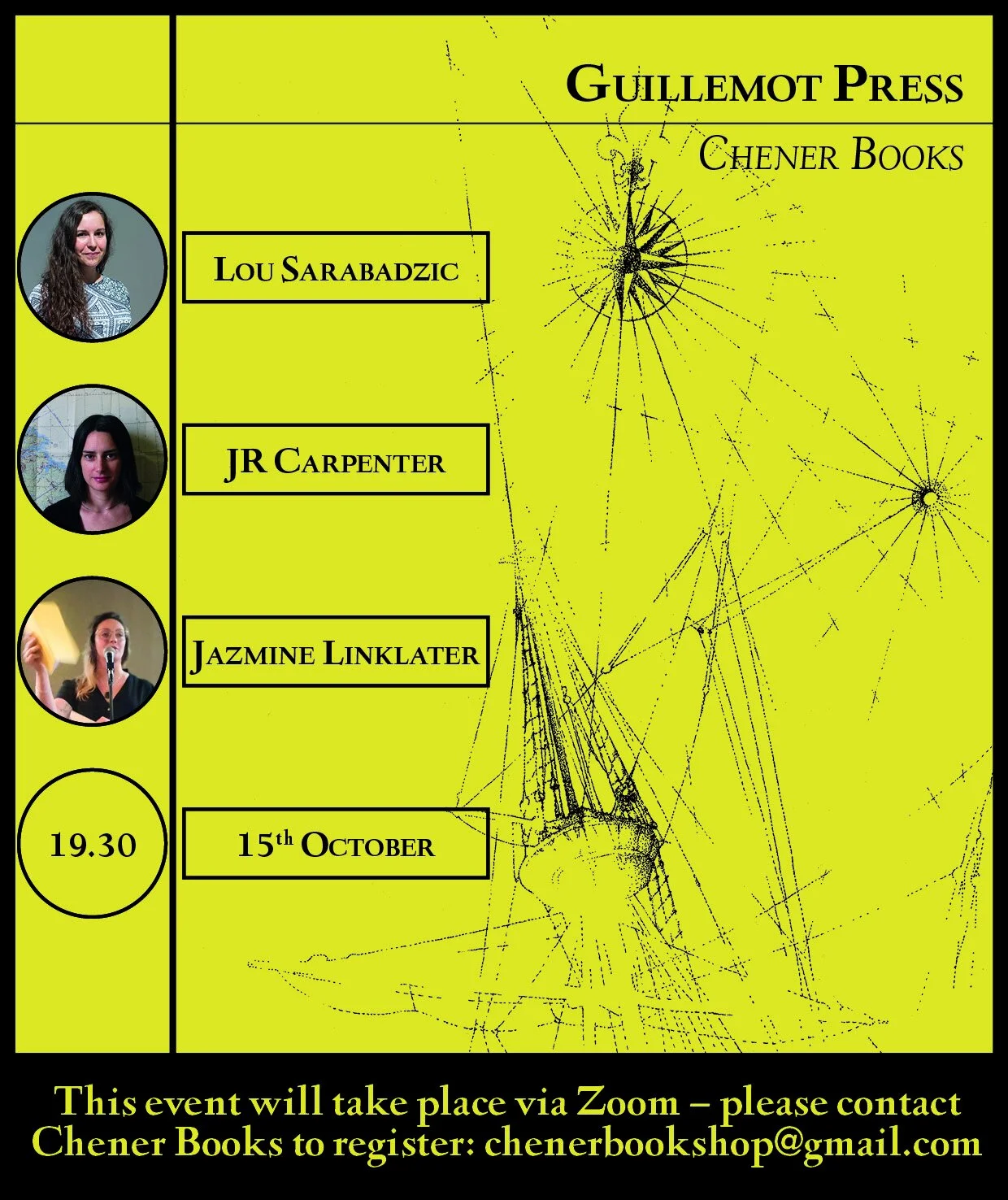 Guillemot's Online Poetry Readings Begin This Evening with Lou Sarabadzic, J.R. Carpenter and Jazmine Linklater 