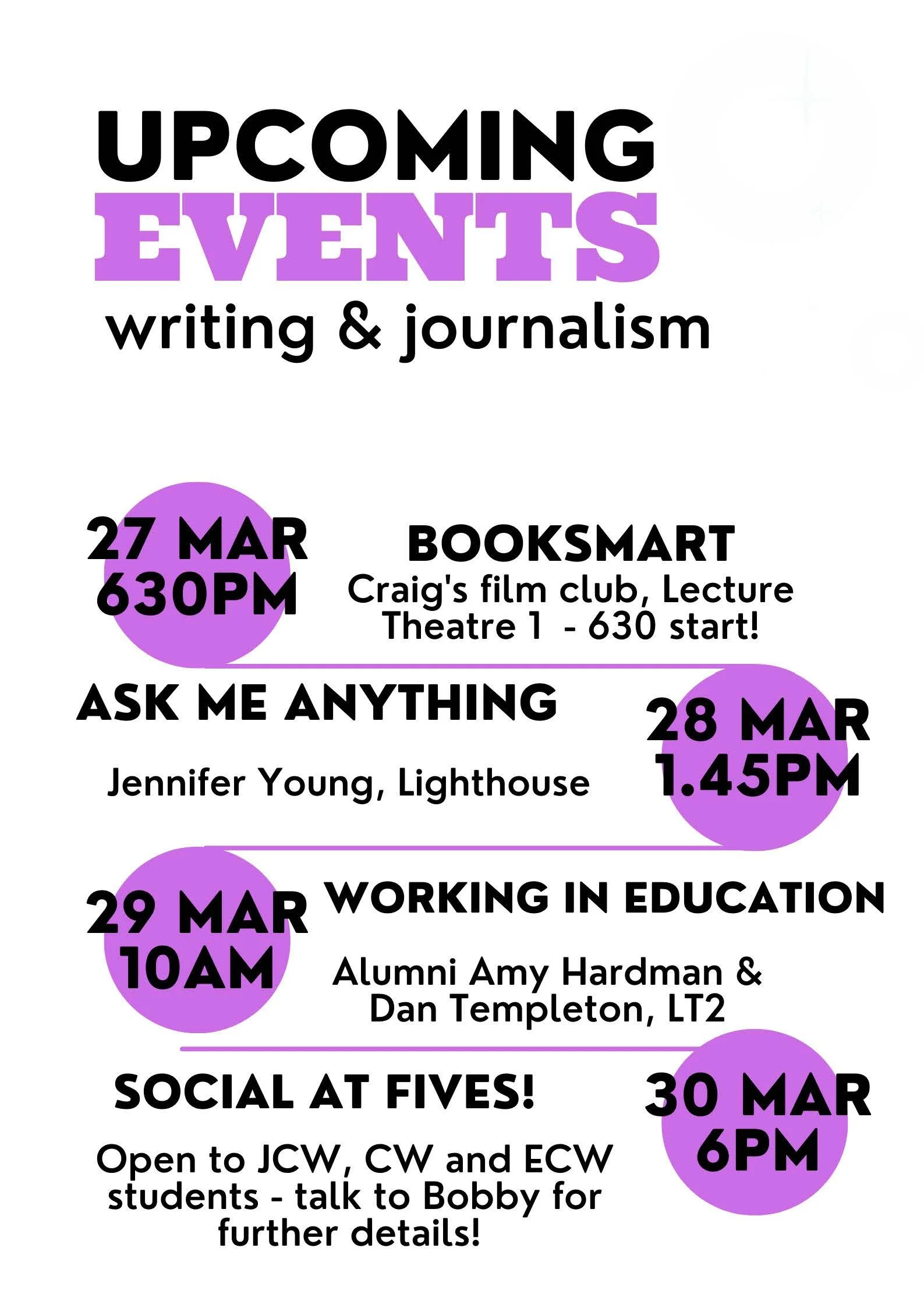 Writing &amp; Journalism Events - 27th - 30th March 