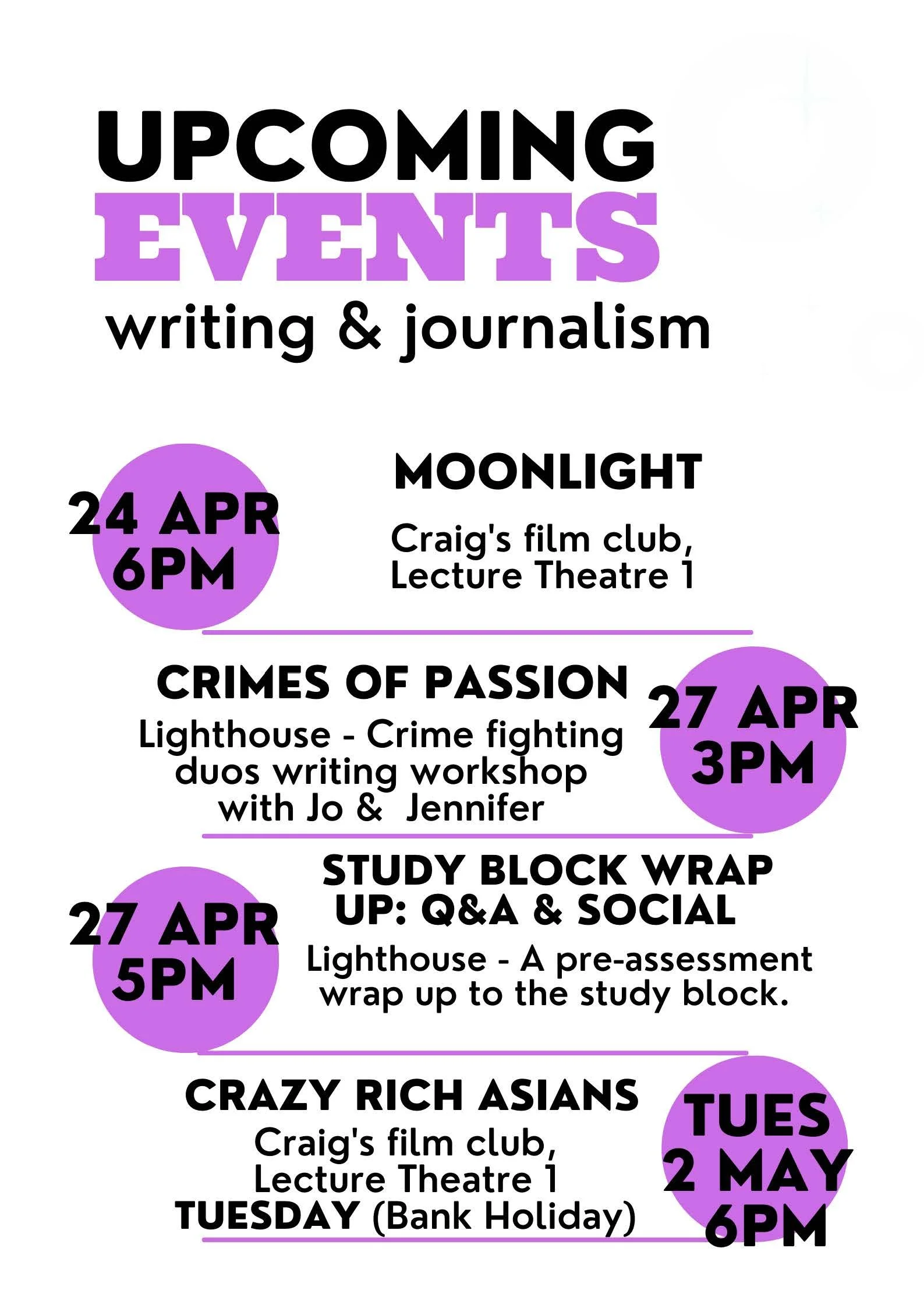 Writing &amp; Journalism Events - 24th April - 2nd May