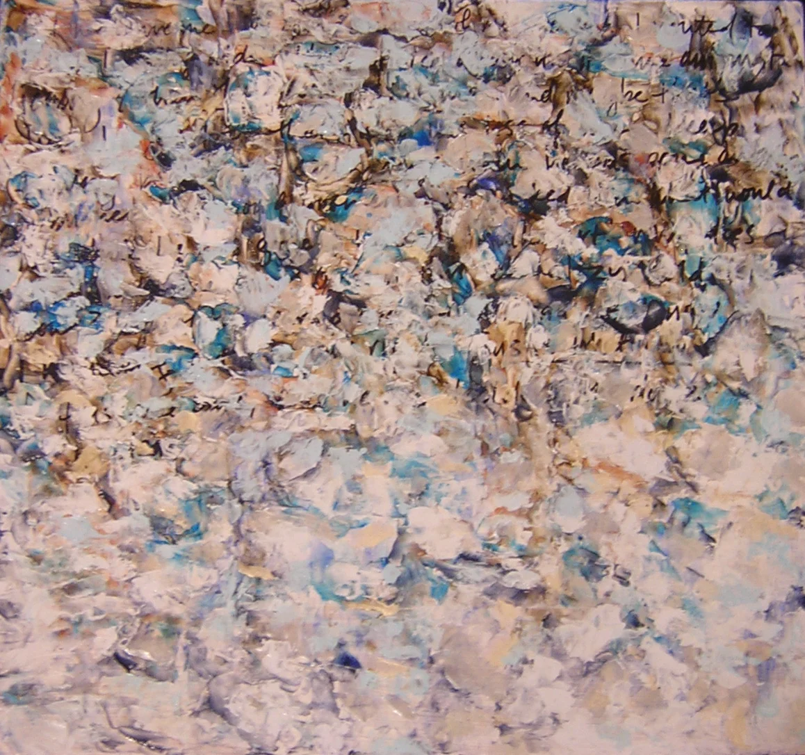 DEAR DIARY 6: ONCE WE ARE DECIDERS, THE DOING IS CLEAR , 2004, 19½”x 19”x 1 ½“, mixed media on corrugated cardboard