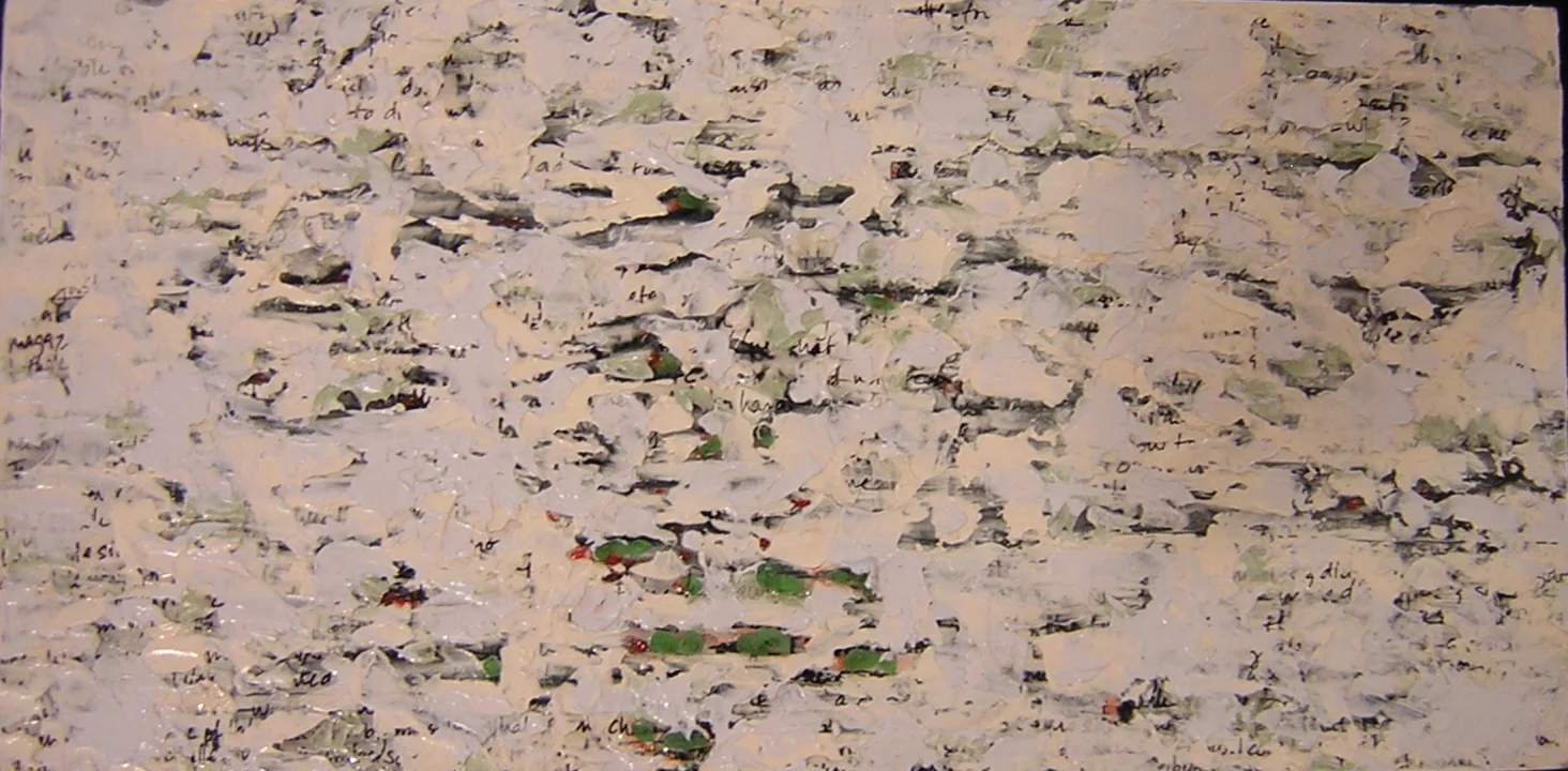 DEAR DIARY 12: CHANGE IS ALREADY HAPPENING & I ONLY JUST STARTED TO CATCH ON , 2005, 16 ¾” x 8 ½” x ½”, mixed media on masonite