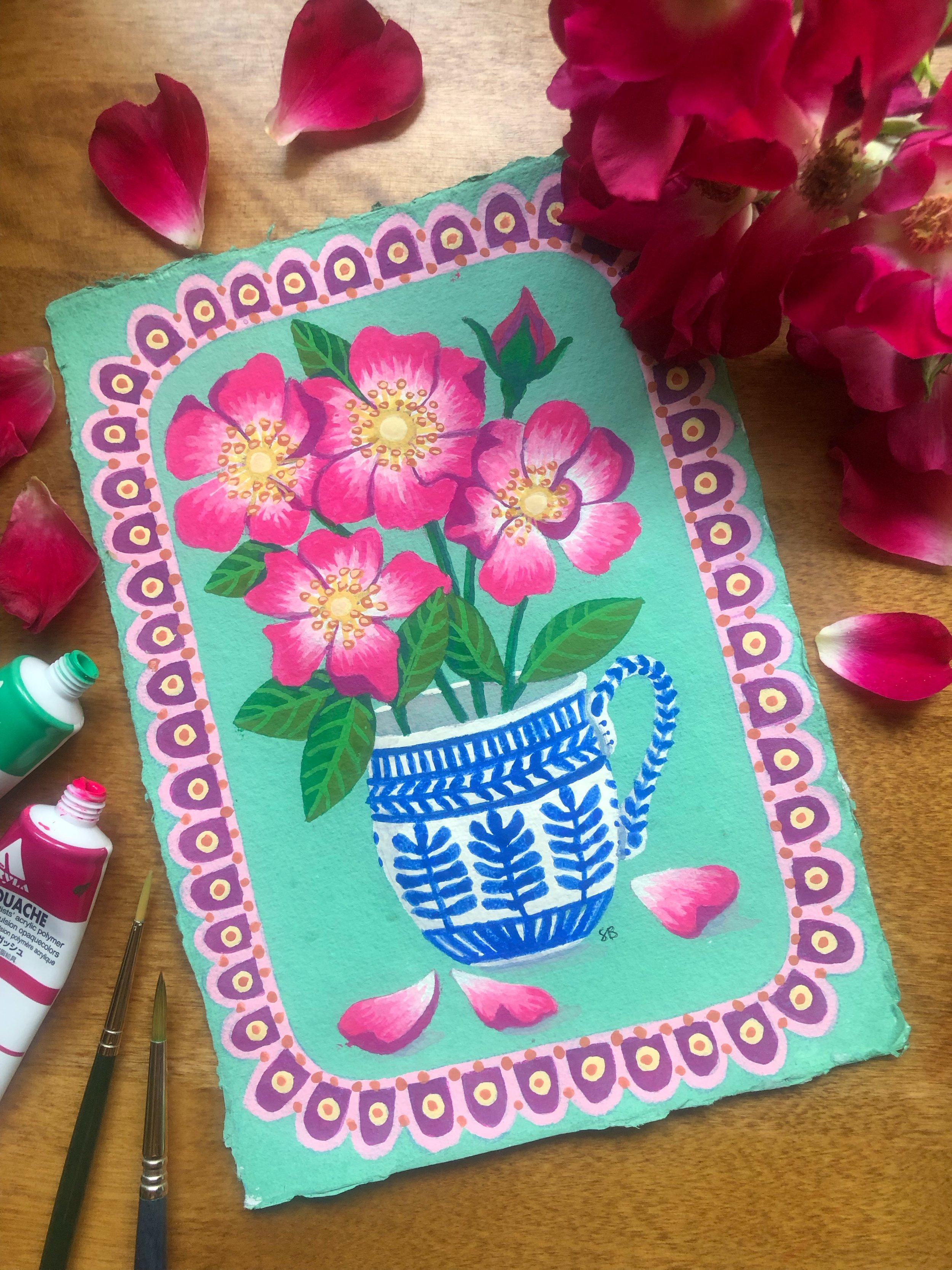 On my desk 🌸 

Back to creating some new work and I&rsquo;m really pleased with how this one turned out, hope you like it too 💕

Day 36/100

#the100dayproject #wildroses #botanicalpainting #devonartist #devonopenstudios