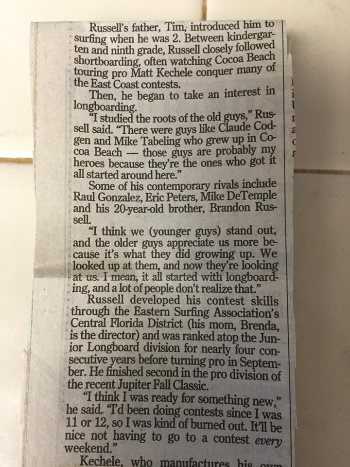 A newspaper article on Brent Russell, Circa 2002