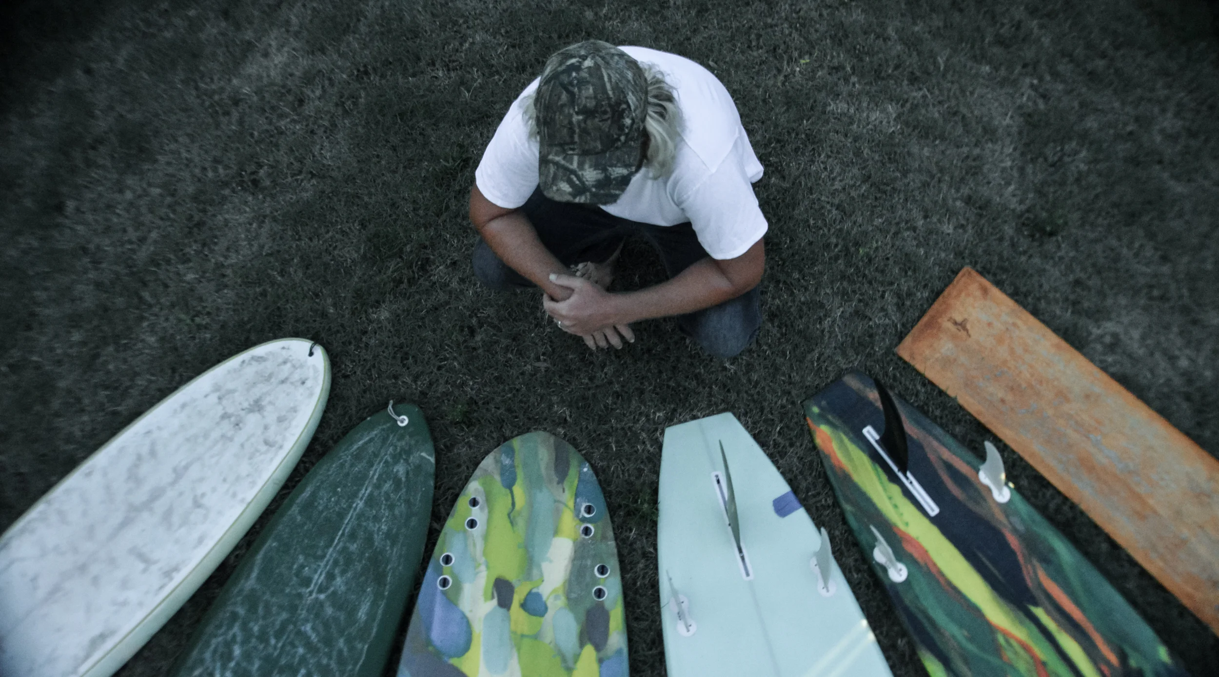 Brandon with his self-shaped and glassed boards, Cocoa beach 2015Photo: Siren Williams
