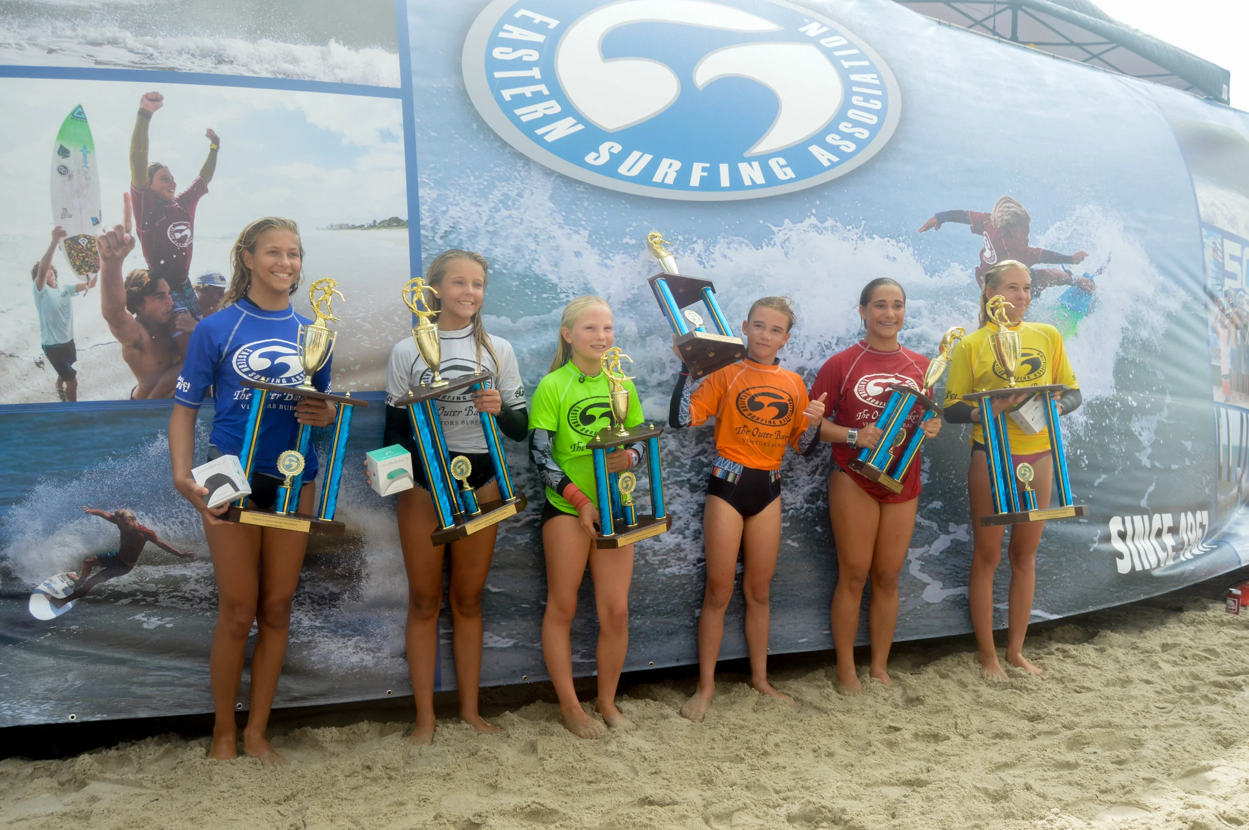 Girls U14 division winners at the ESA South East Regional Surfing Championships of 20181st place: Taylor Green, 2nd place: Sarah Abbott, 3rd place: Sophia Kalantzis, 4th place: Niyah Rosen, 5th place: Maddie Franz, 6th place: Savannah Love