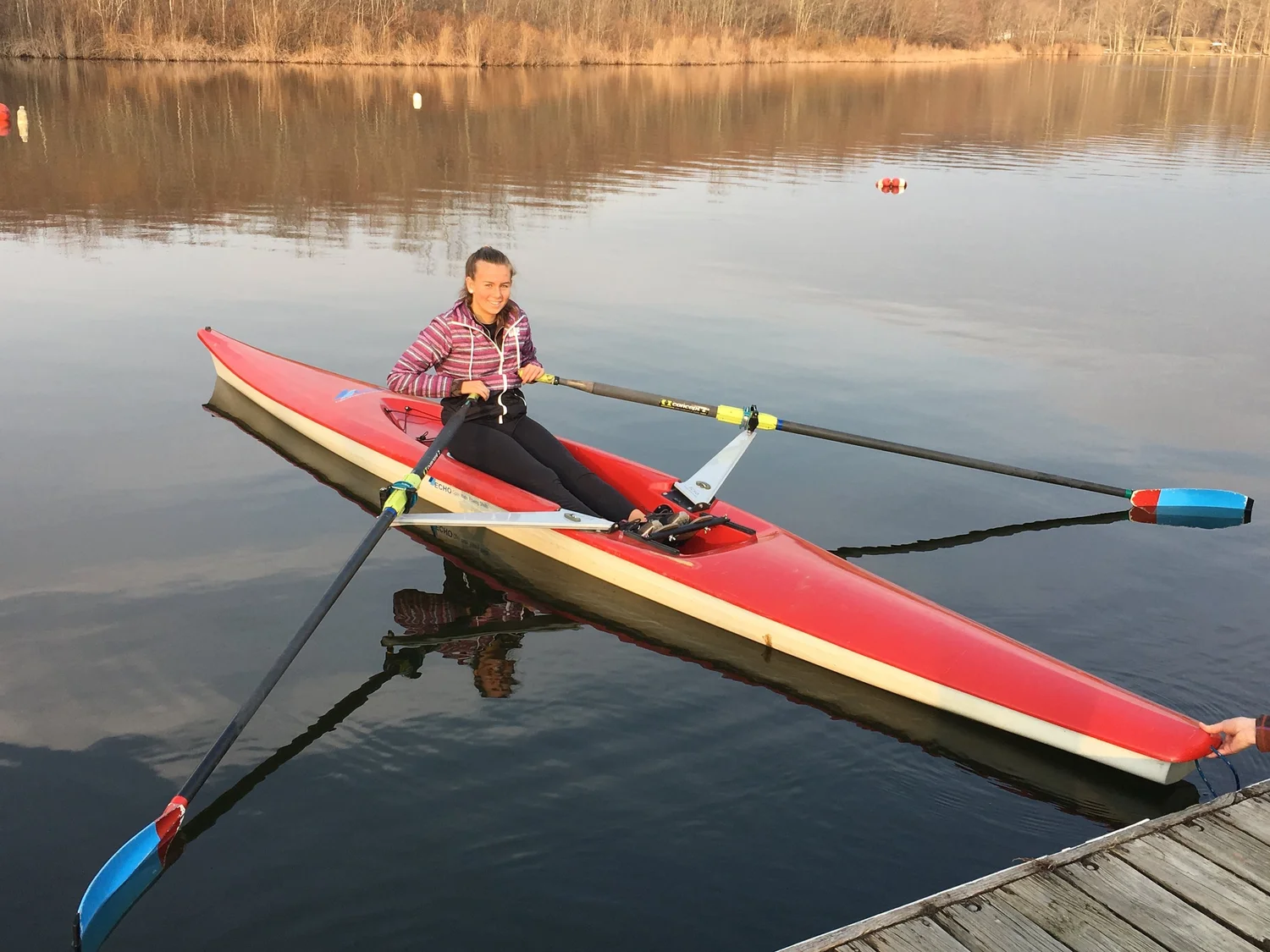 A Rockland Rowing single scull at the dock