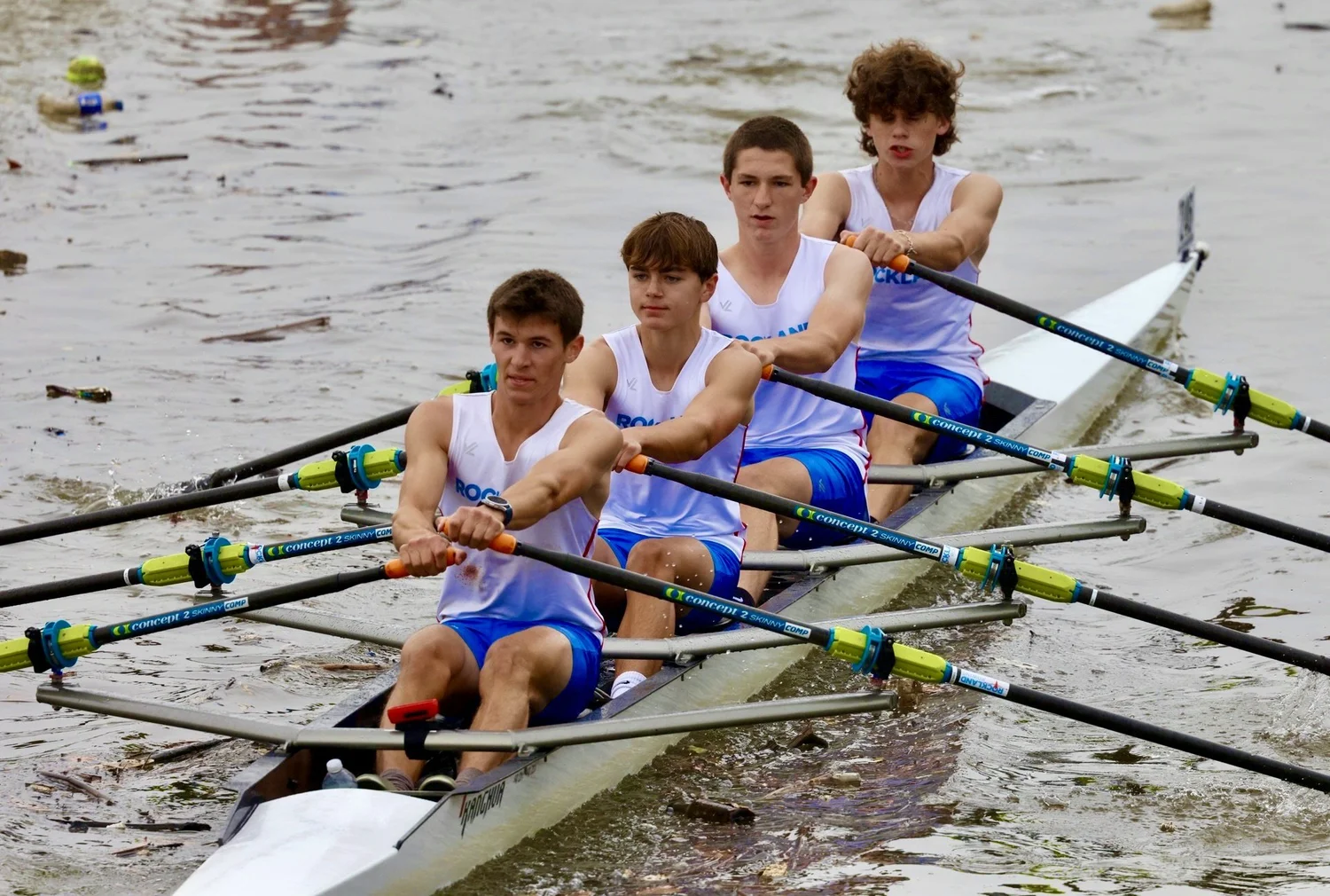 A Rockland Rowing quad on the water