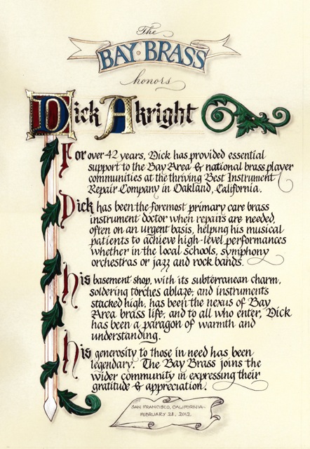 Certificate of Honor, Bay Brass commission