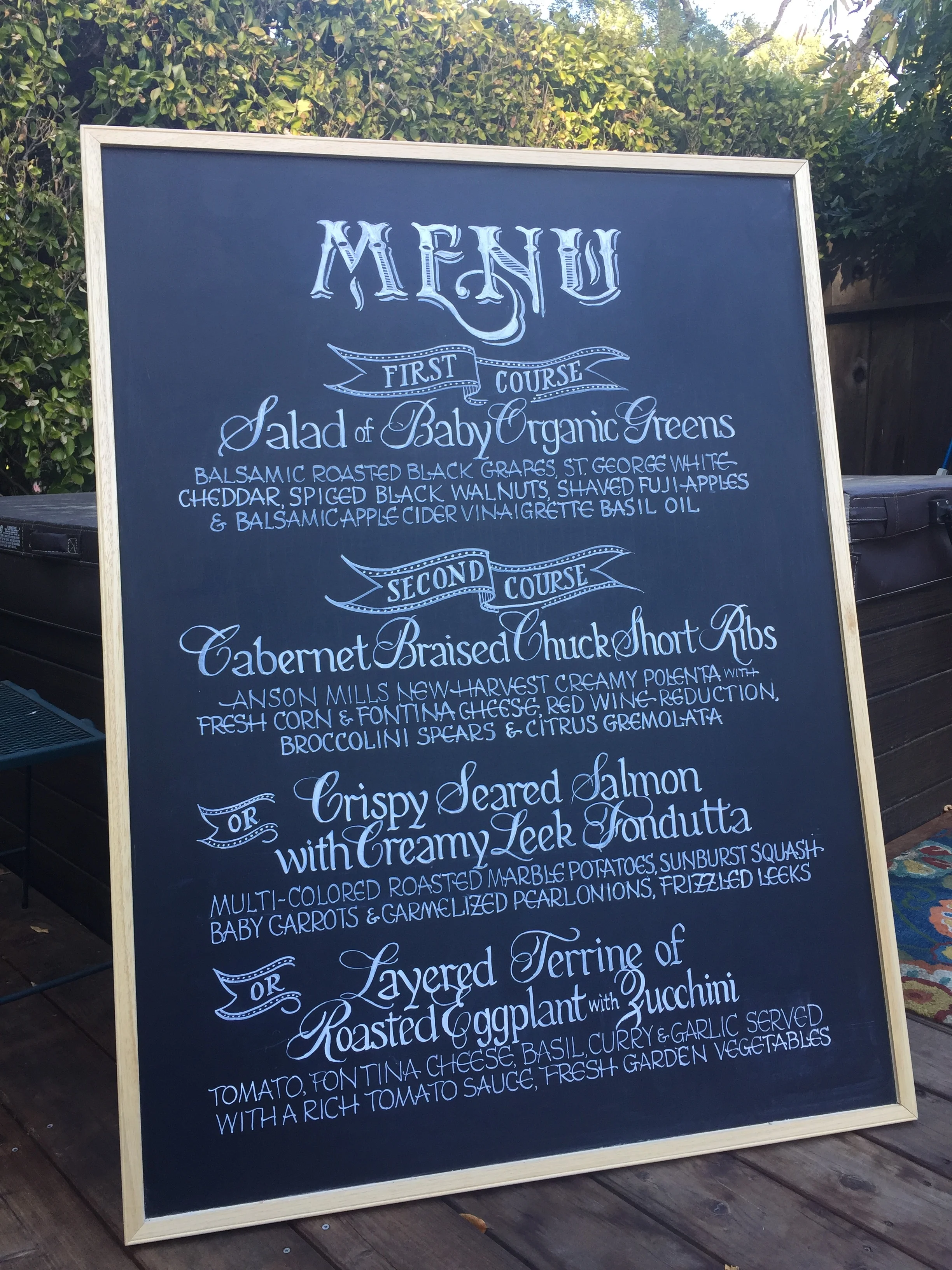 Chalk wedding menu, San Francisco CA