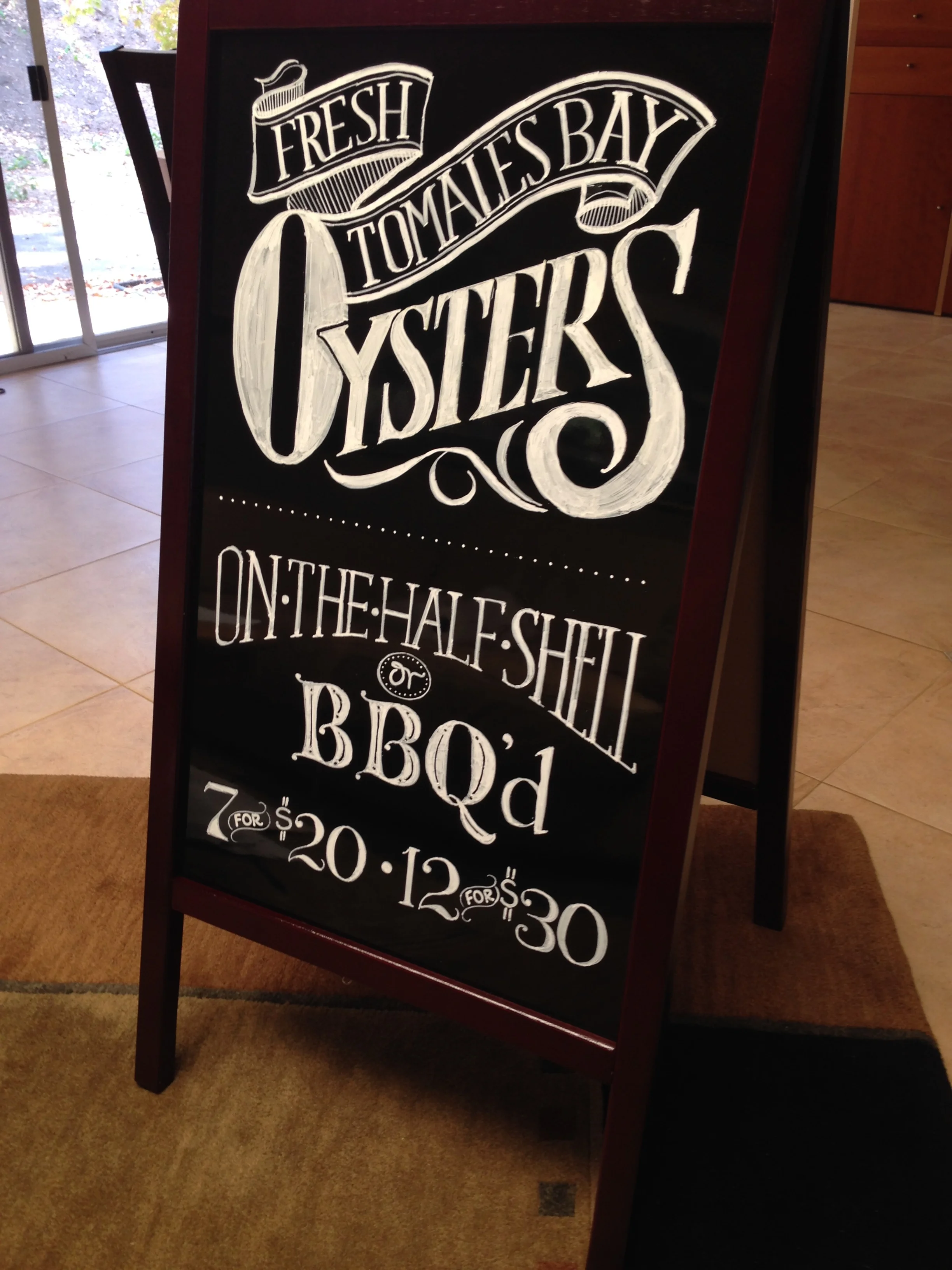 Chalk sign for Wine Country oyster vendor