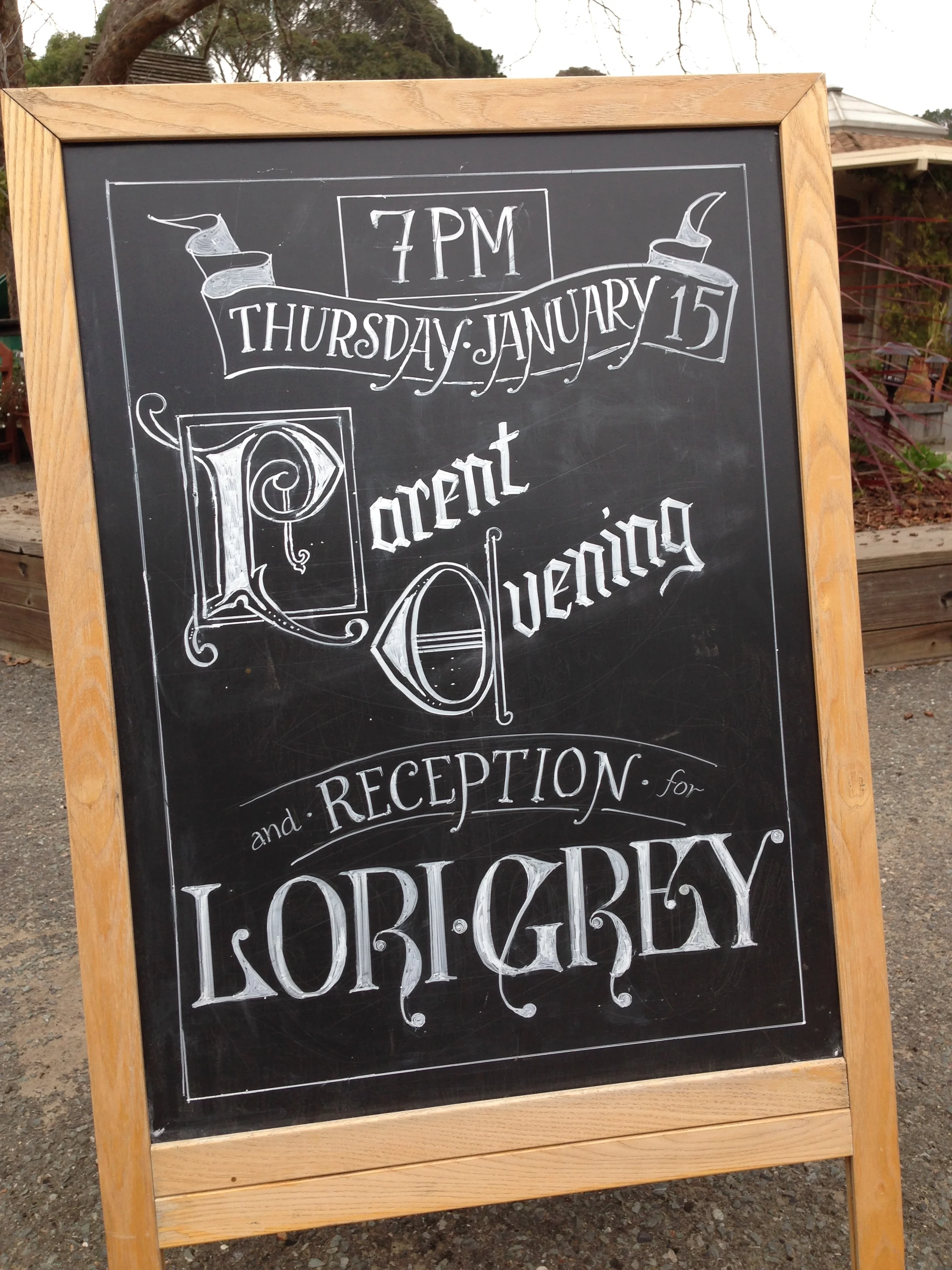 Chalk sign for Parent Evening, California private school
