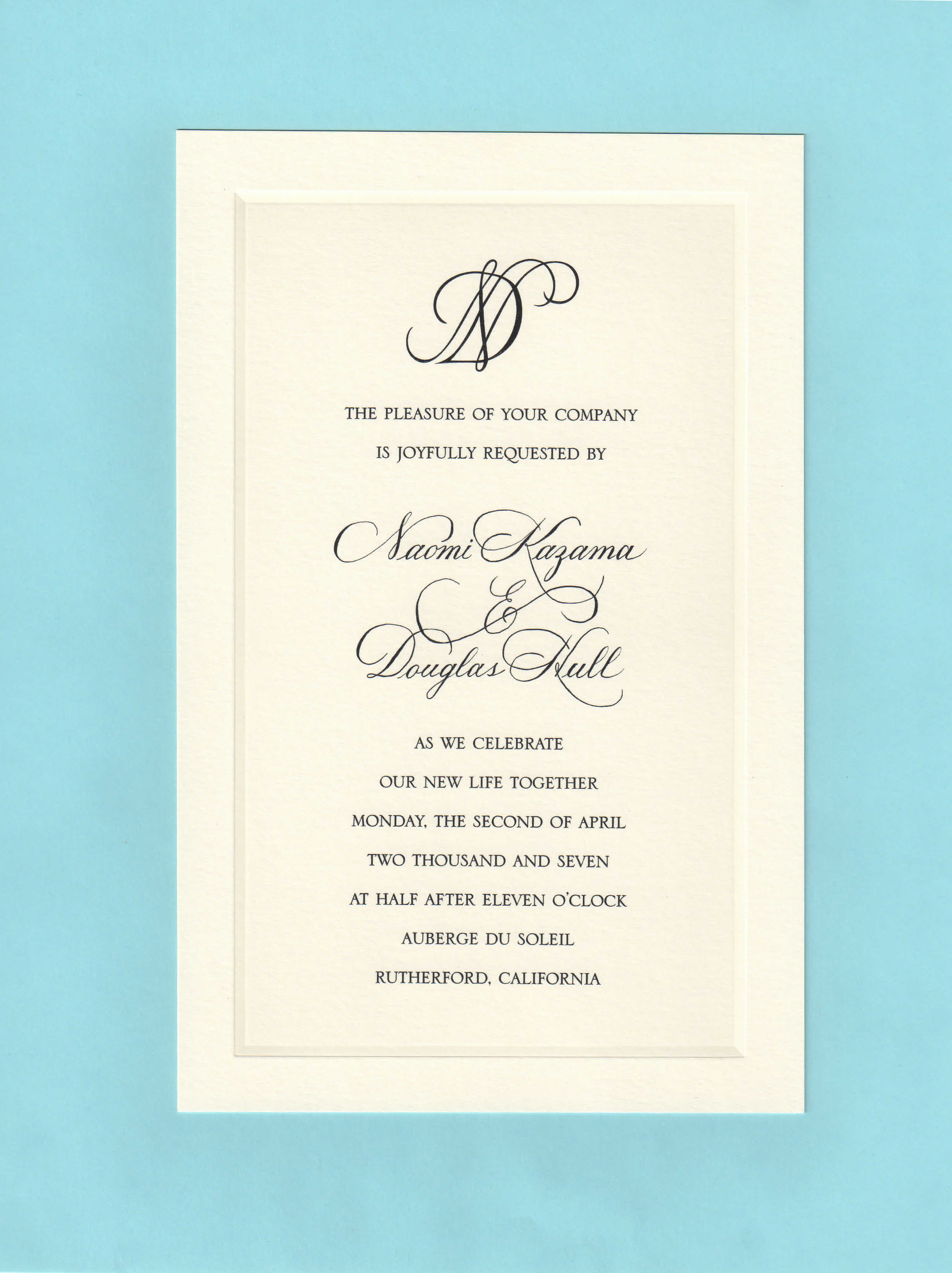 Wedding Invitation with monogram & spot calligraphy