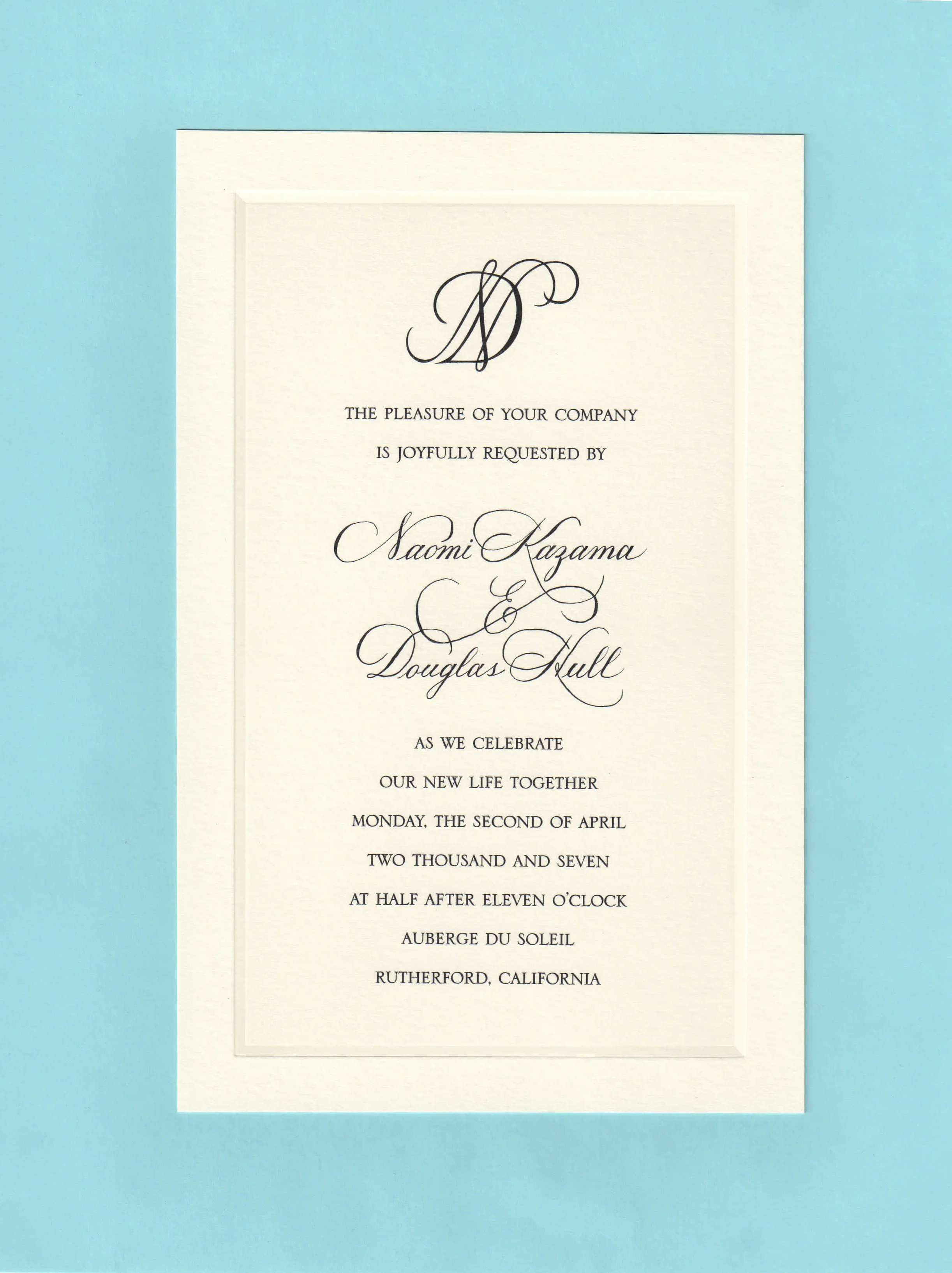 Wedding Invitation with monogram & spot calligraphy