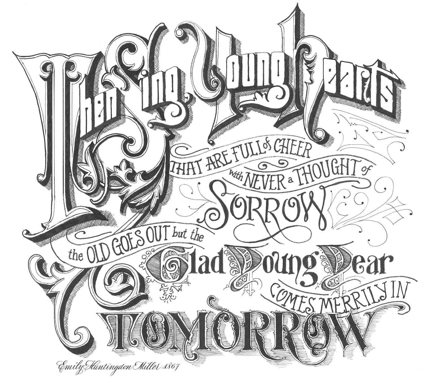 New Year's Card, Sickels and other lettering