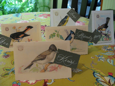 Place cards, bird motifs