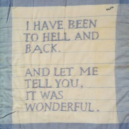 I have been to hell and back , embroidered handkerchief, 1996.