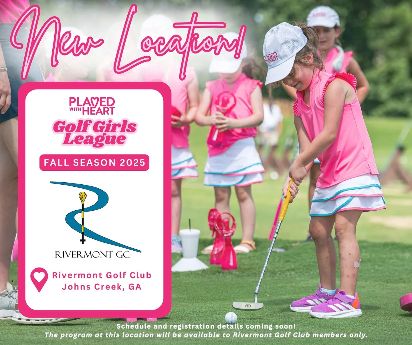 🚨NEW LOCATION! Played with Heart is expanding to Rivermont Golf Club in Johns Creek, GA! ⛳️ 🩷

We&rsquo;re so excited to bring the Golf Girls League to @rivermontgc and share the Played with Heart experience with a new community!

✨ The program at 