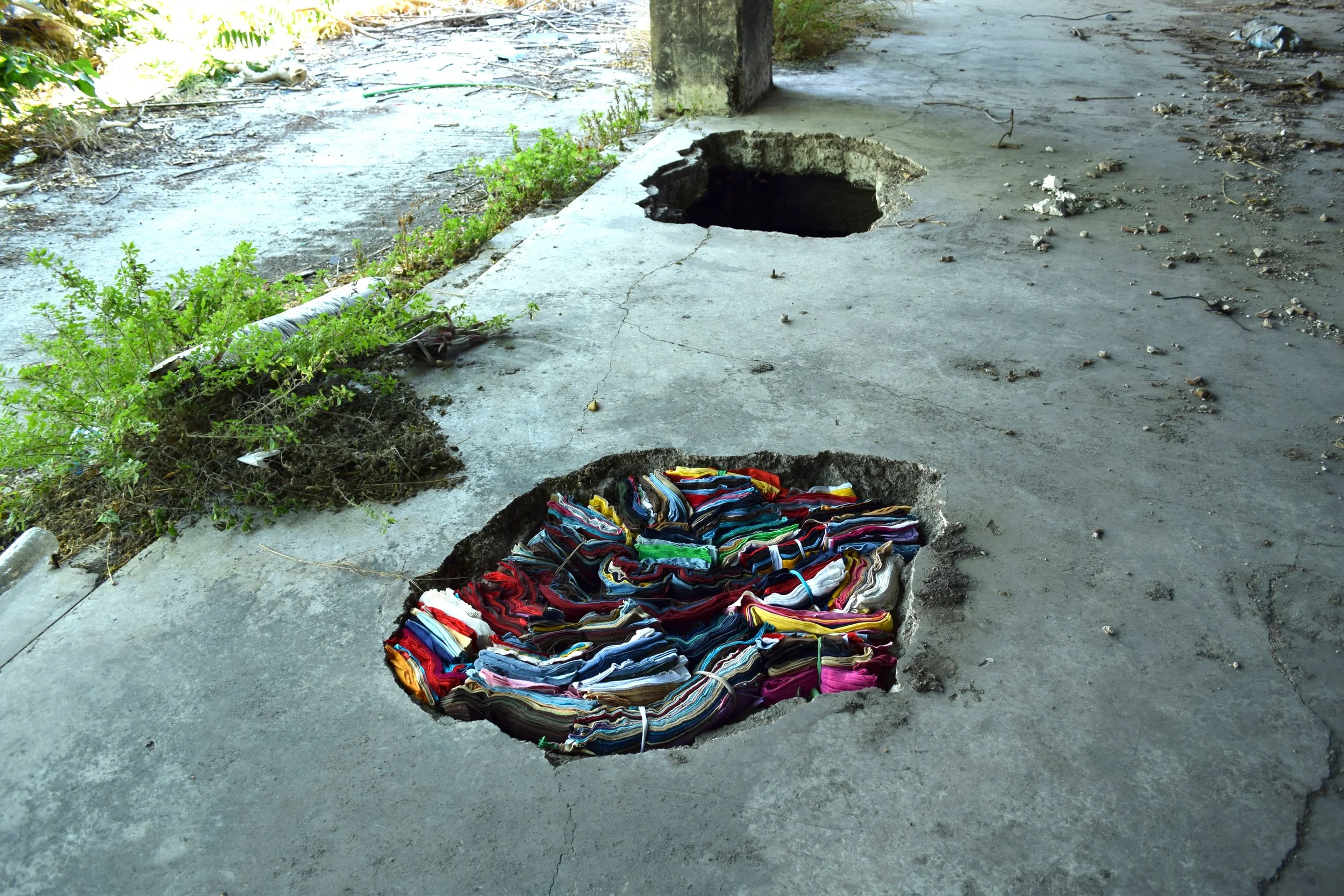 untitled, found fabric leftovers, abandoned factory, Athens 2015.JPG