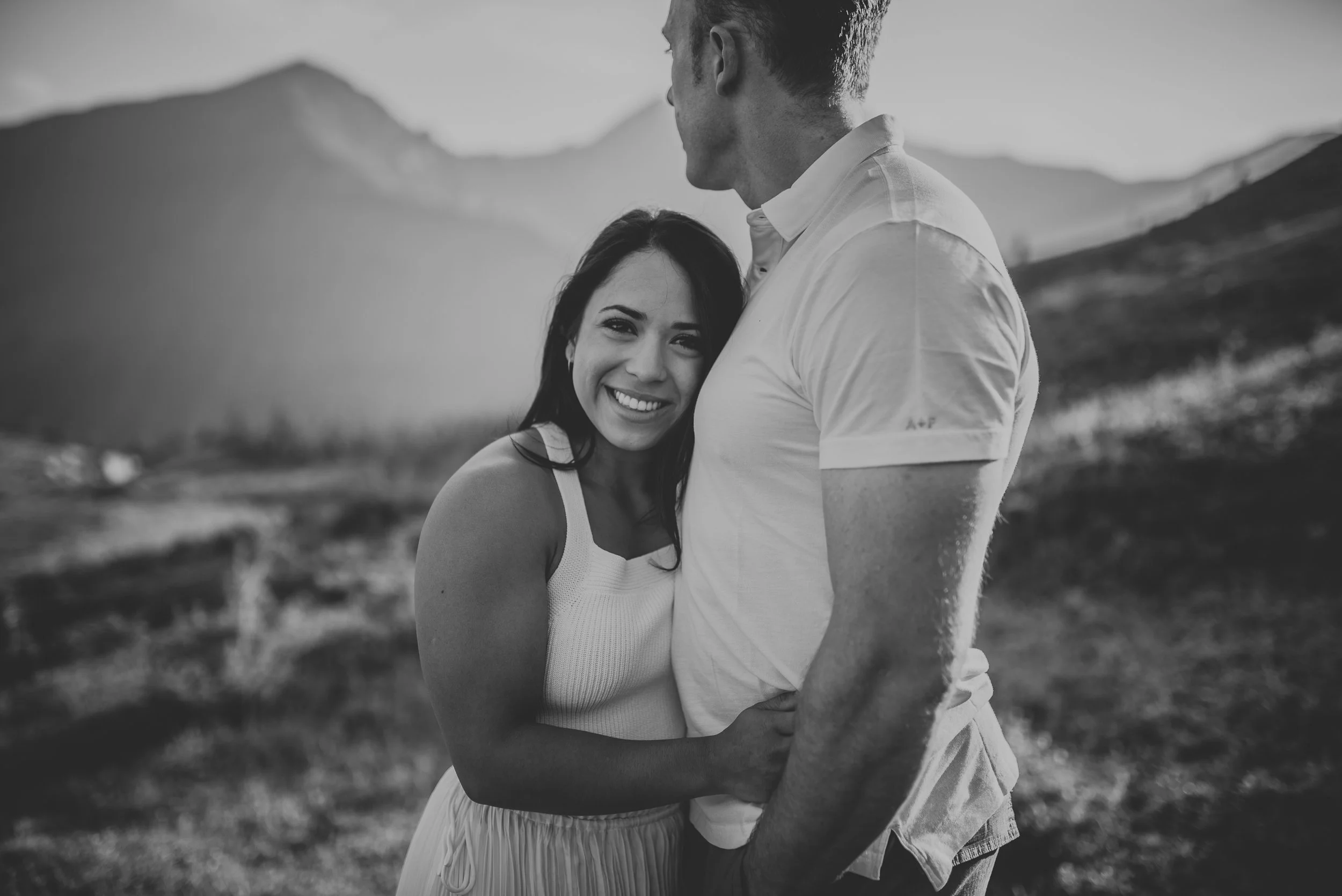 Kananaskis mountain engagement sunset gorgeous couple calgary wedding photographer banff rocky mountain photographer