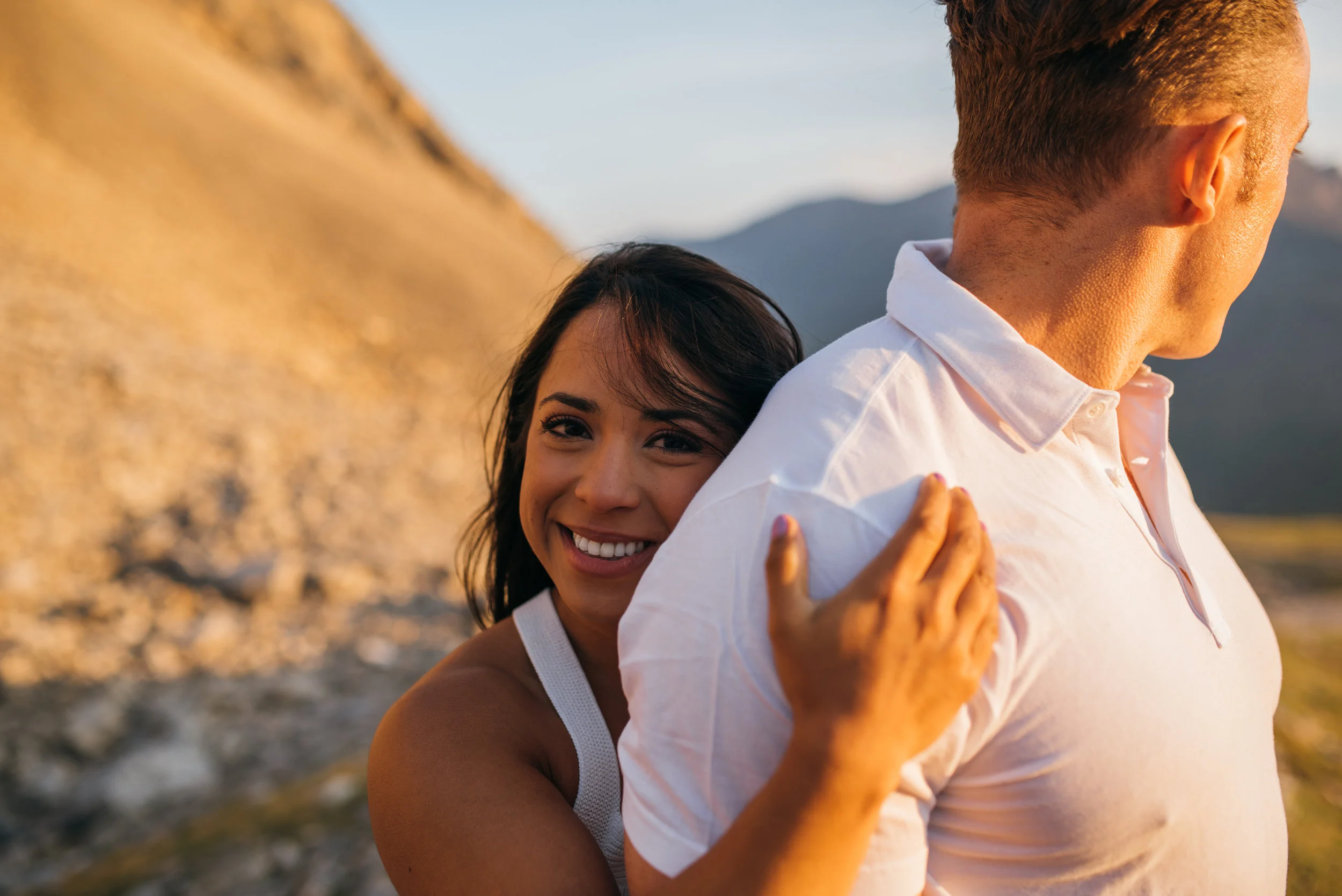 Kananaskis mountain engagement sunset gorgeous couple calgary wedding photographer banff rocky mountain photographer