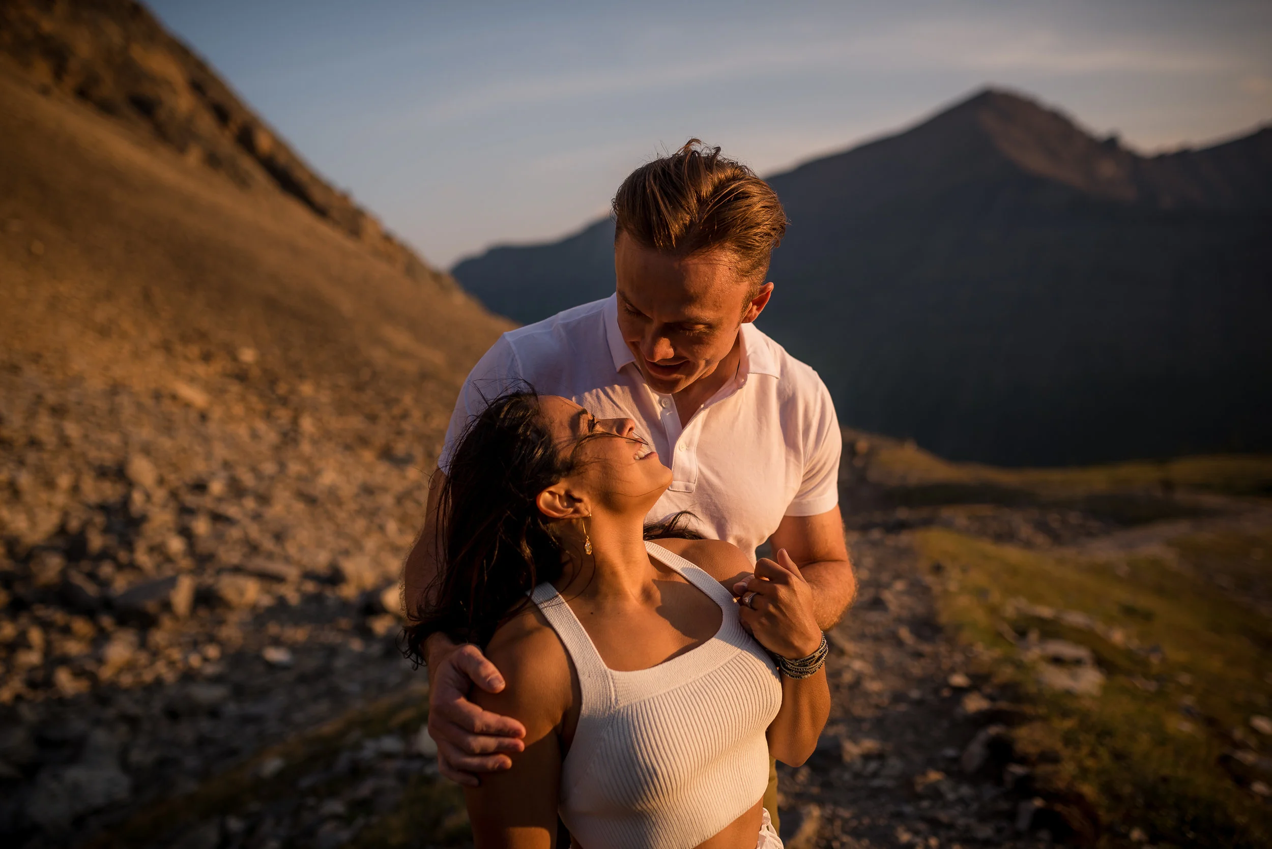 Kananaskis mountain engagement sunset gorgeous couple calgary wedding photographer banff rocky mountain photographer