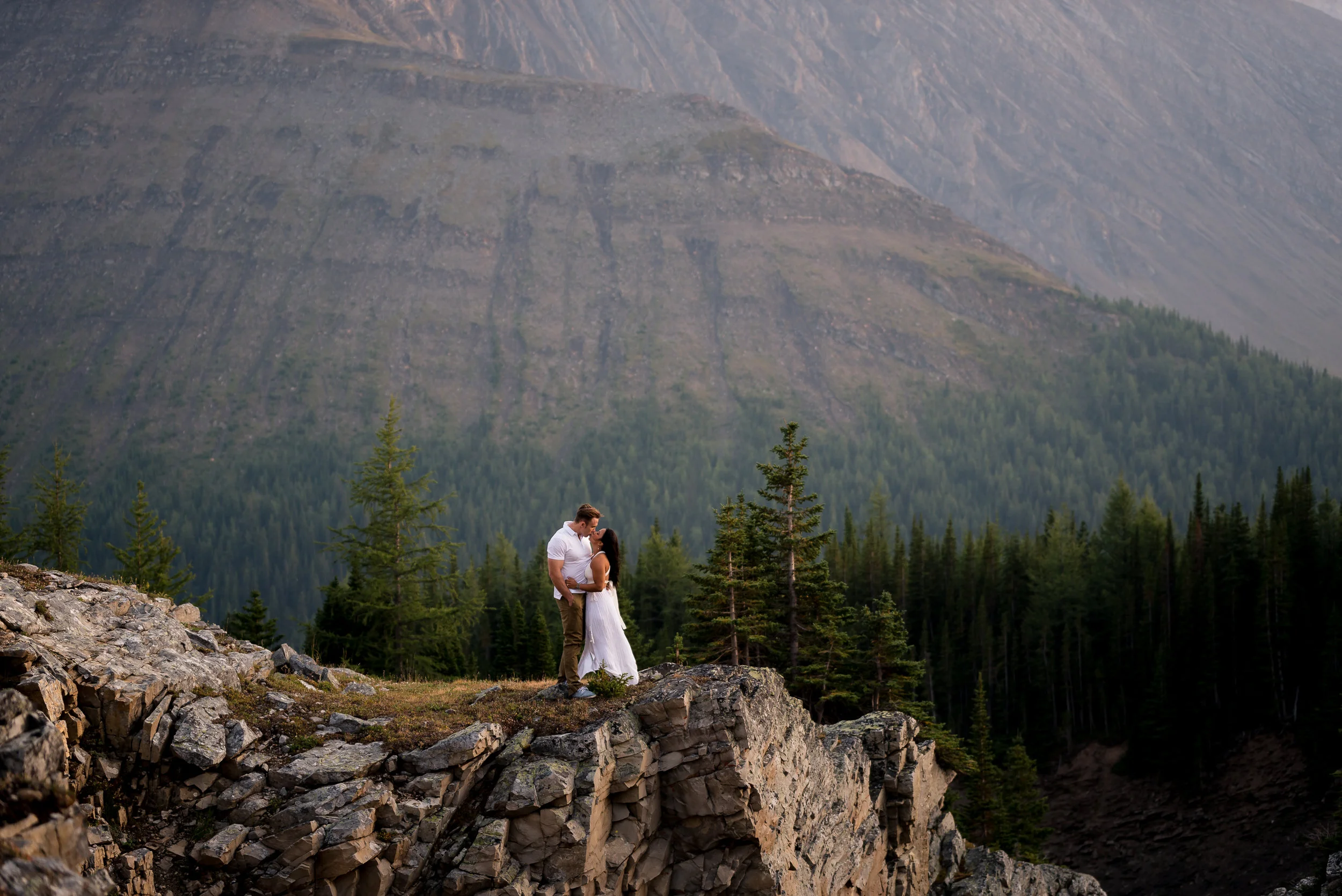 Kananaskis mountain engagement sunset gorgeous couple calgary wedding photographer banff rocky mountain photographer