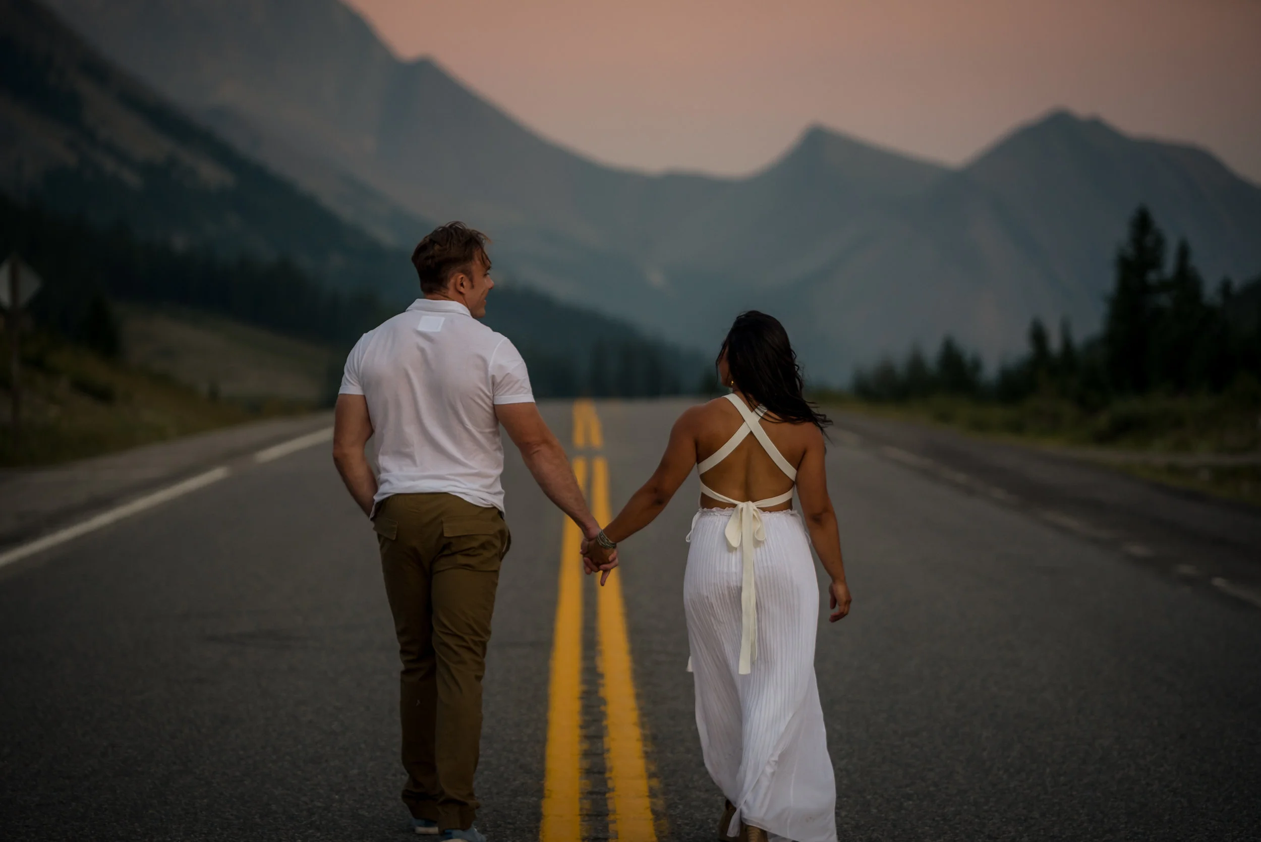 Kananaskis mountain engagement sunset gorgeous couple calgary wedding photographer banff rocky mountain photographer