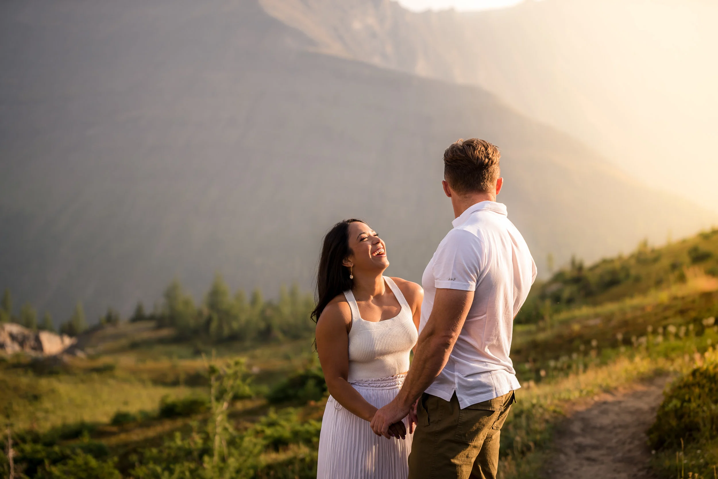 Kananaskis mountain engagement sunset gorgeous couple calgary wedding photographer banff rocky mountain photographer