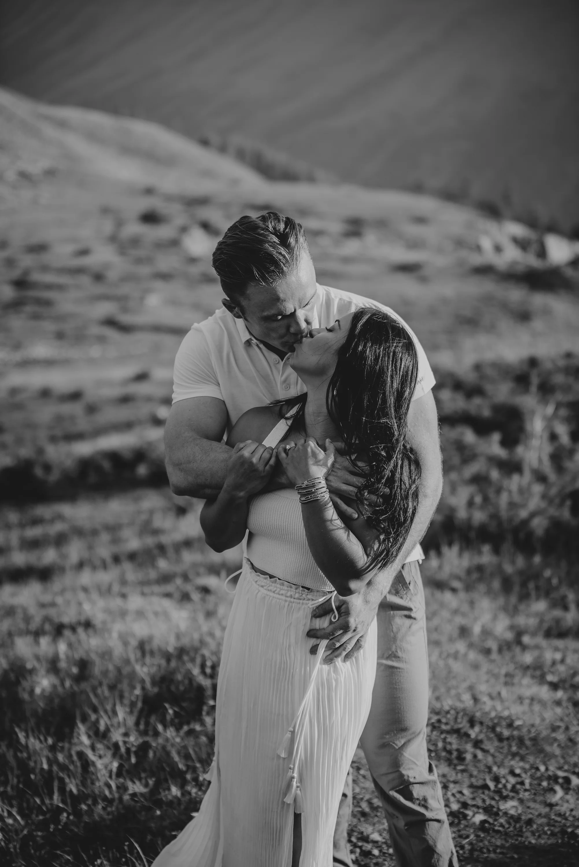 Kananaskis mountain engagement sunset gorgeous couple calgary wedding photographer banff rocky mountain photographer