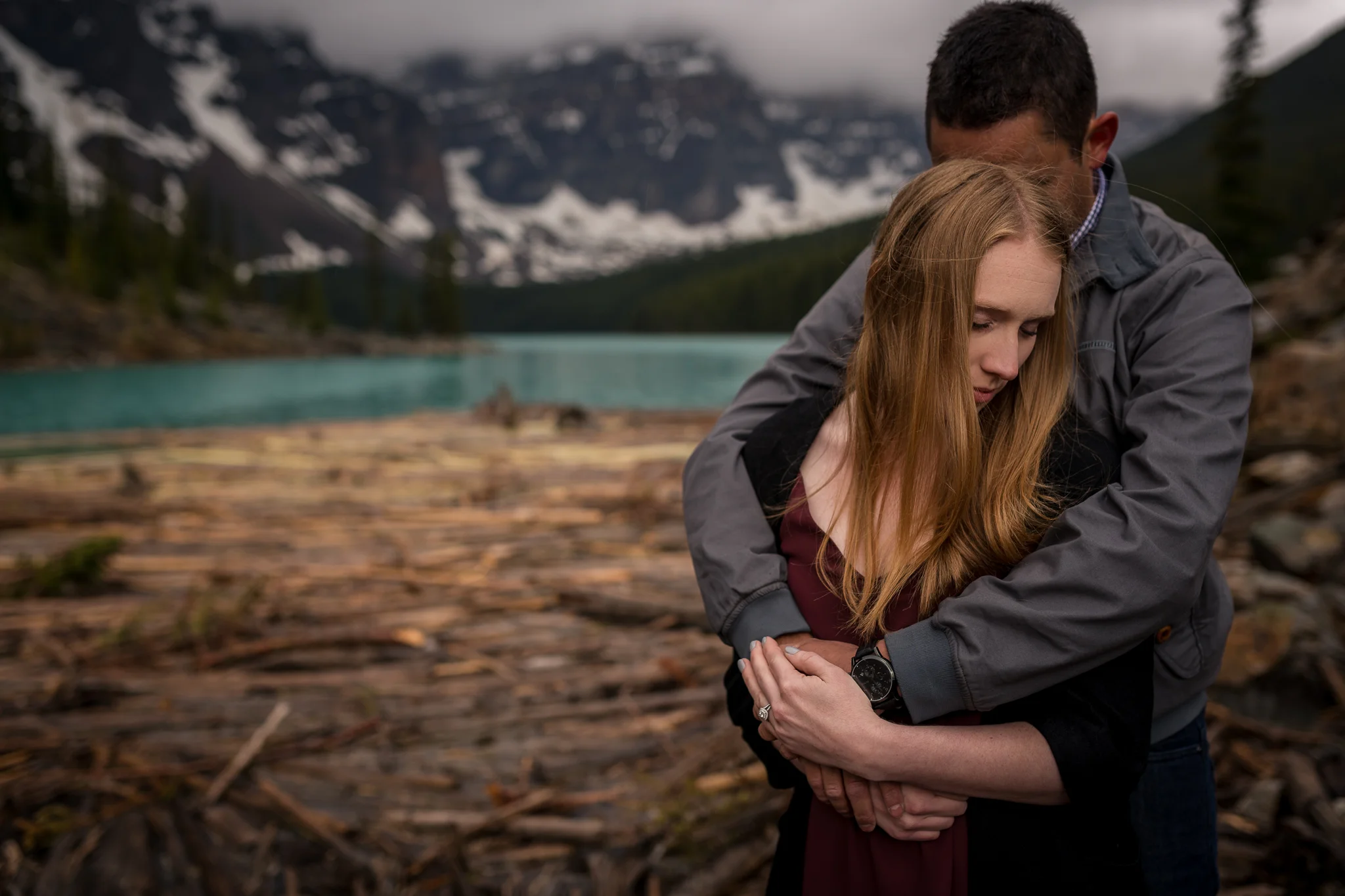 Moraine Lake Engagement photos banff and calgary wedding photographer