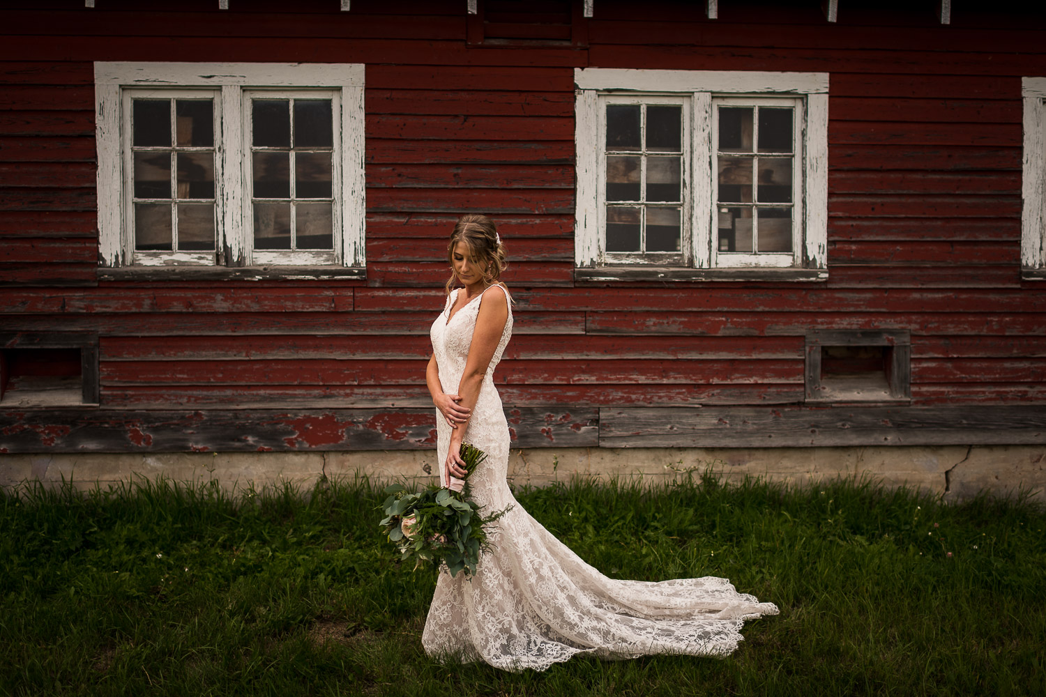 beautiful canadian bride rustic farm wedding alberta versace wedding dress