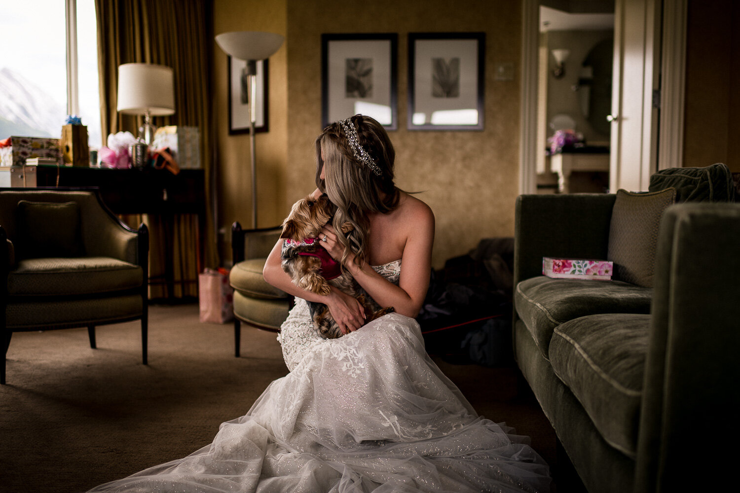 Bride getting ready banff rimrock wedding