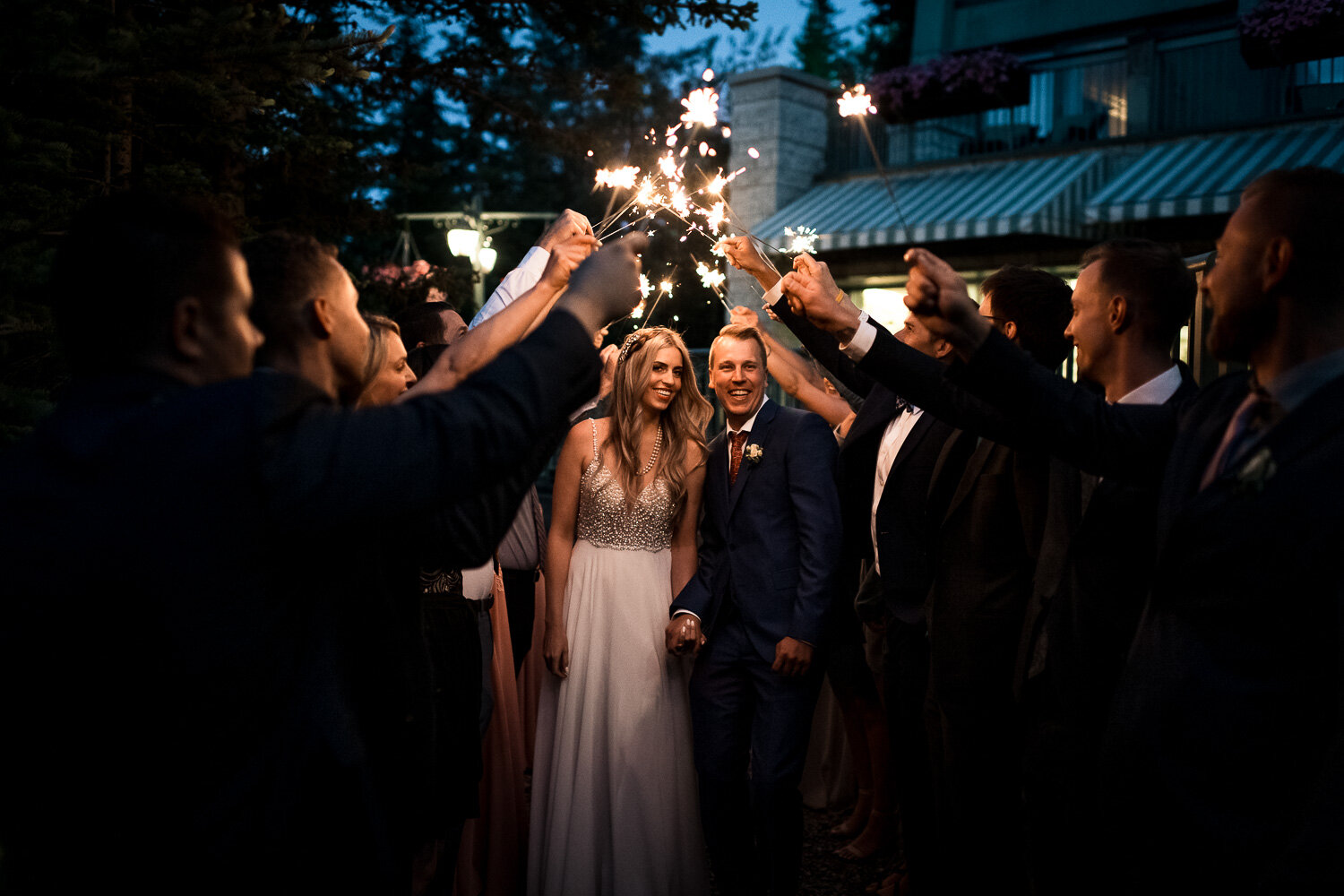 Sparkler Exit Banff Rimrock Wedding