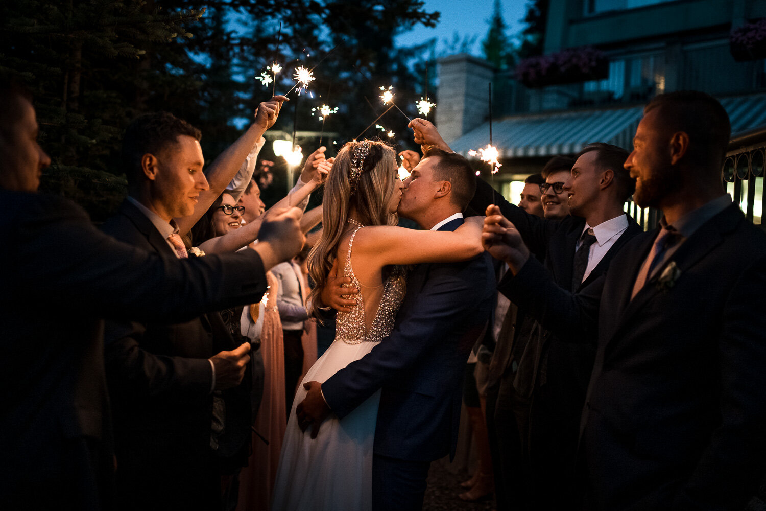 Sparkler Exit Banff Rimrock Wedding