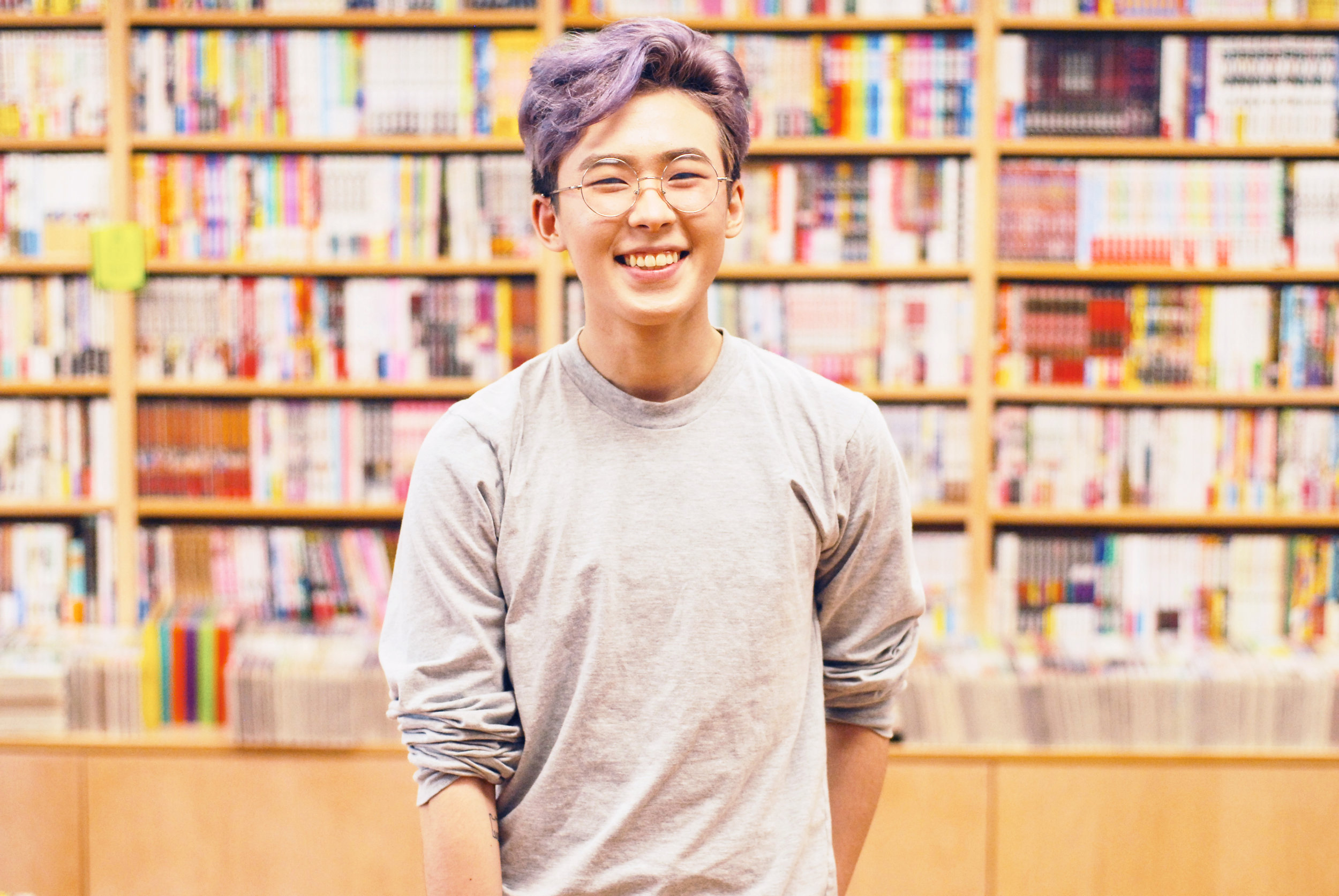 Wen Neale inside Kinokuniya at Japantown, Photography by Anthony Rogers