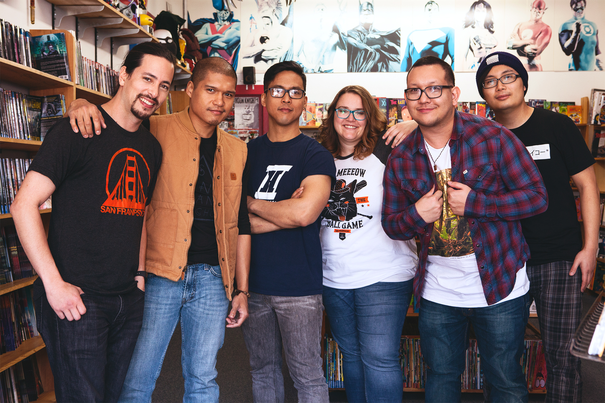 The In Hiatus team in their favorite comic shop in the Sunset, Amazing Fantasy.