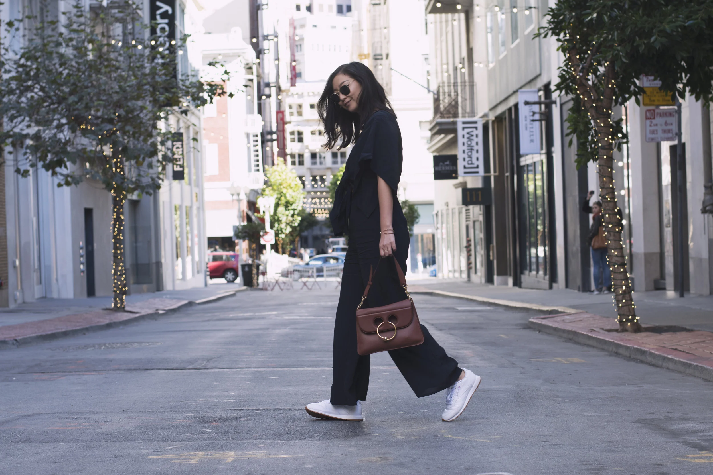 Jumper: Shop Isalis, Sunglasses: Ray Ban, Shoes: Reebok, Purse: JW Anderson