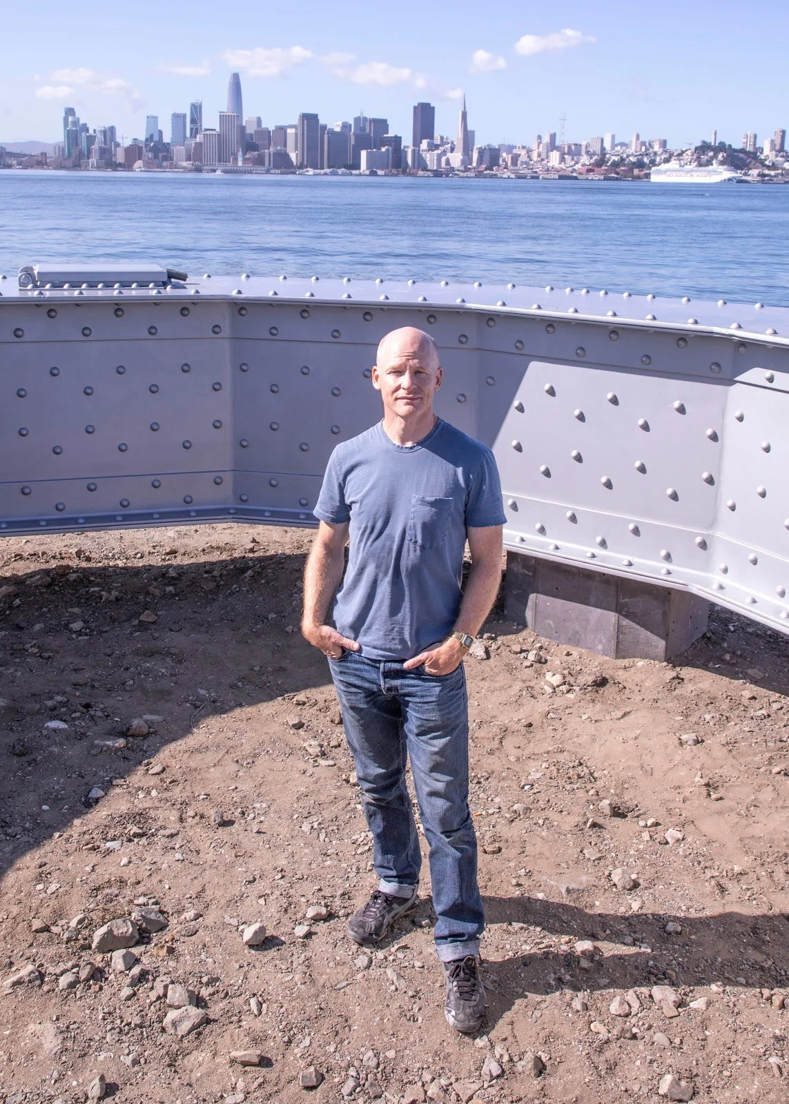 San Francisco-based conceptual artist Tom Loughlin standing in the middle of “Signal”. Photography by Peter Salcido.