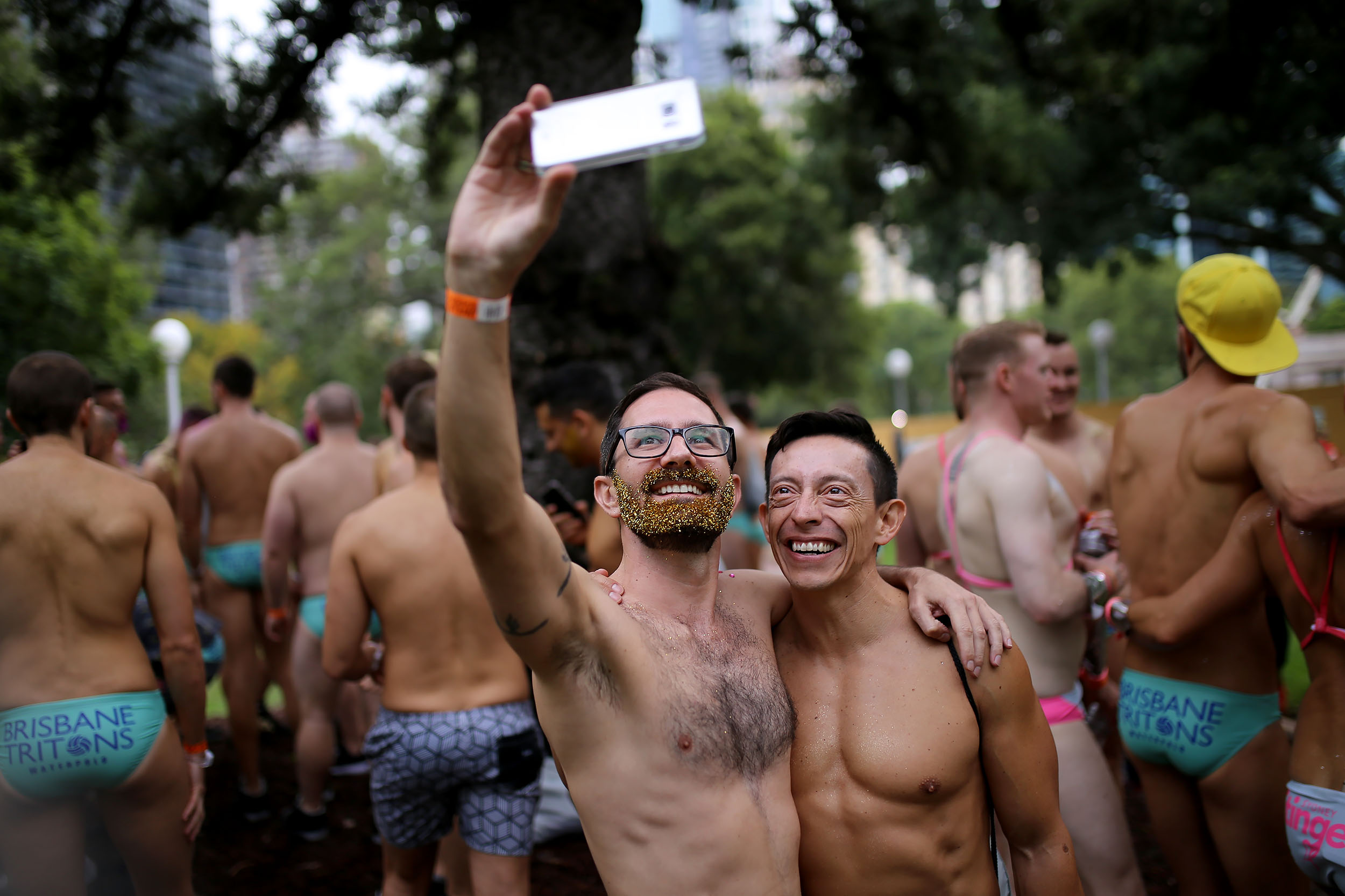  Participants take a selfie during the annual Sydney Gay and Lesbian Mardi Gras festival in Sydney, Australia. 
