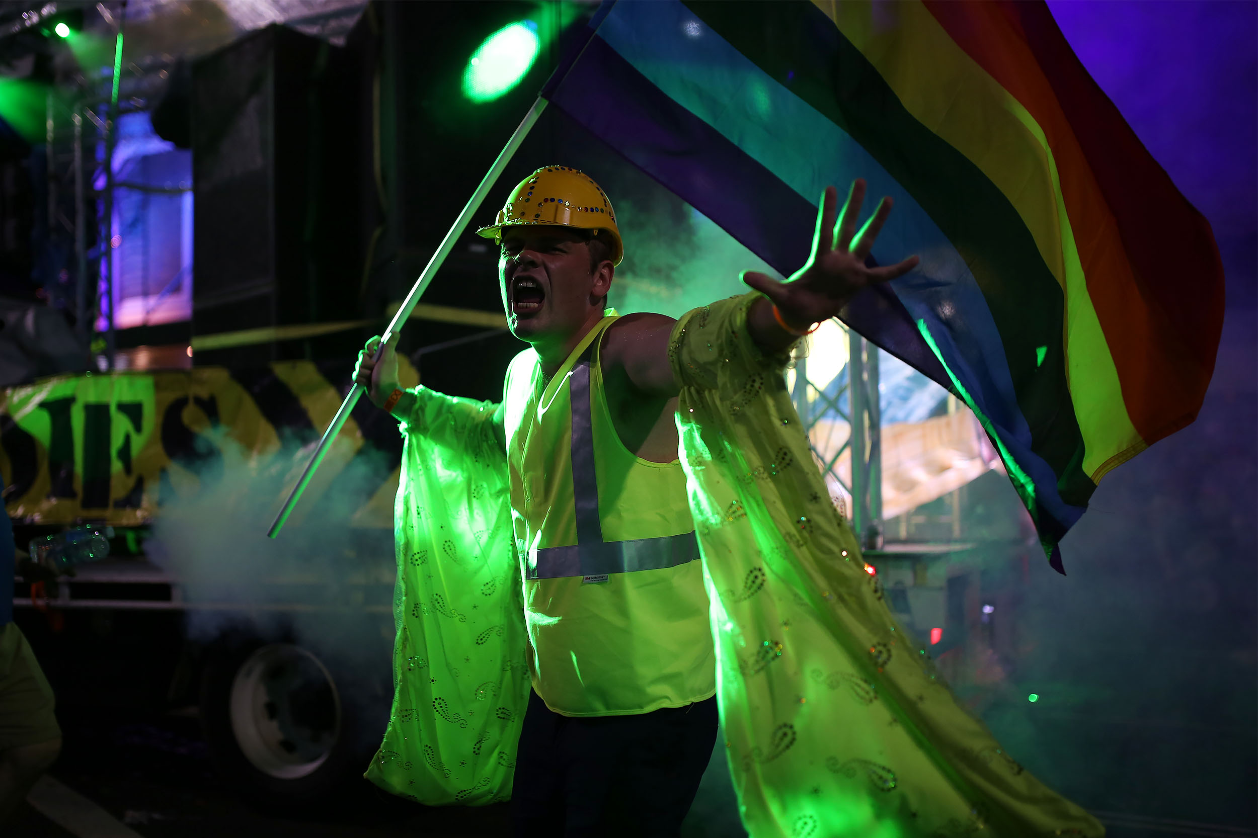  A participant in a construction outfit marches during the annual Sydney Gay and Lesbian Mardi Gras parade in Sydney, Australia March 4, 2017. 