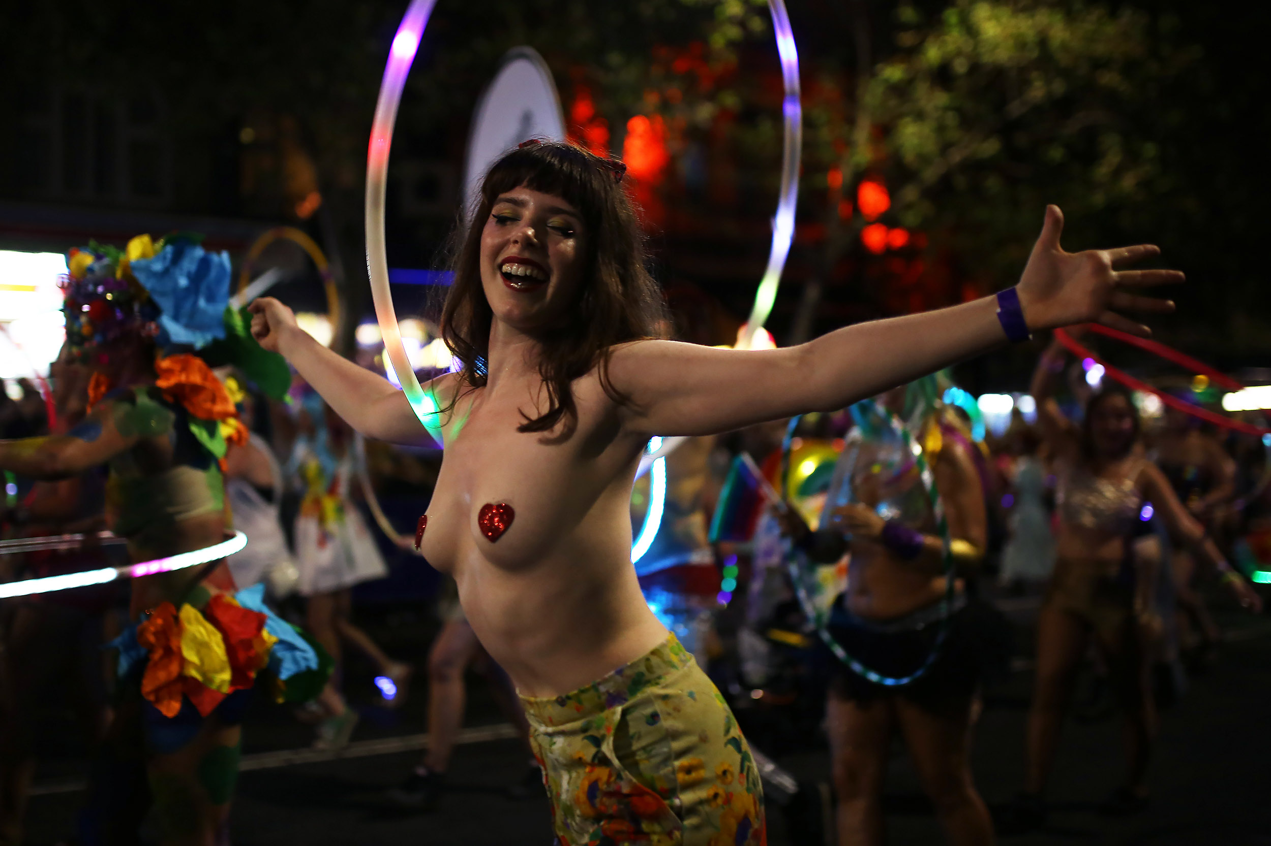  A woman dances with a hula hoop during the annual Sydney Gay and Lesbian Mardi Gras parade in Sydney, Australia March 4, 2017. 