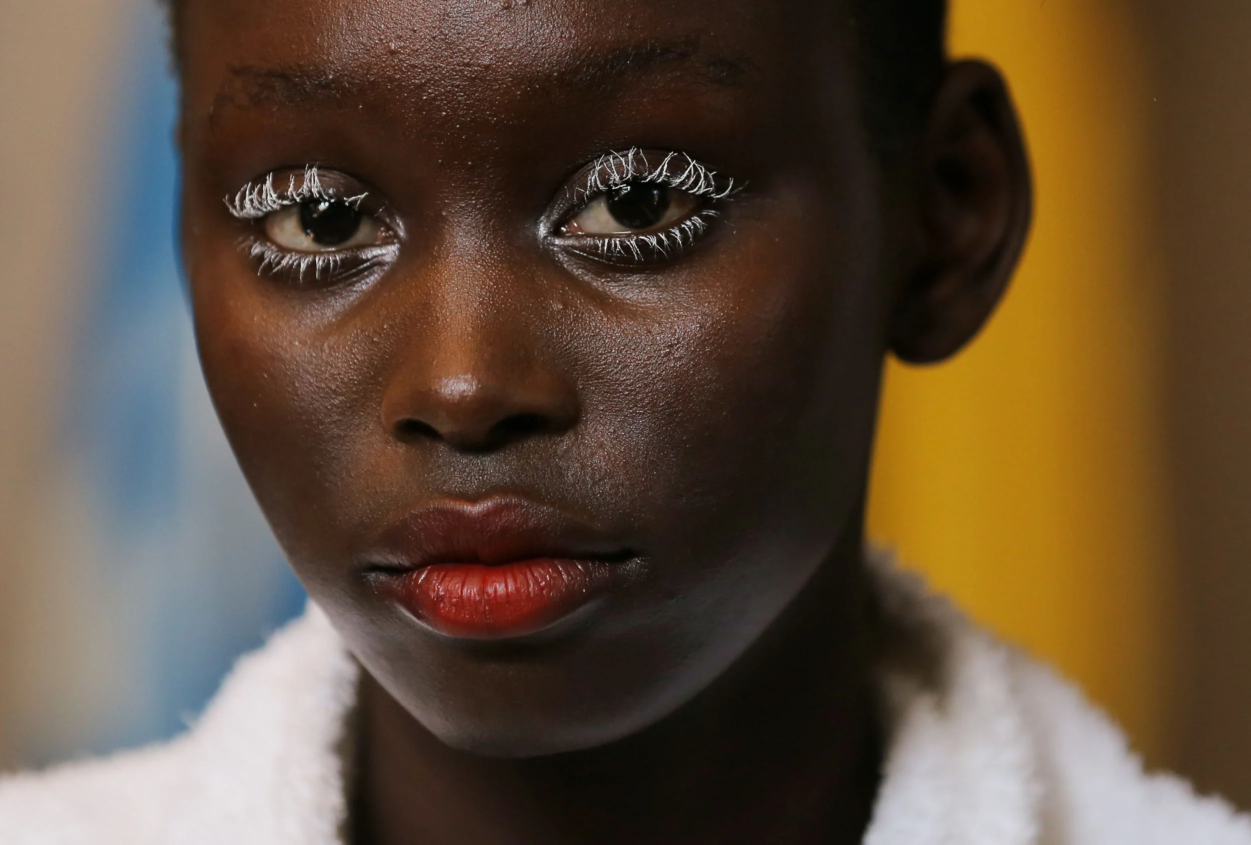 A model for designer Gary Bigeni looks on backstage during Fashion Week Australia in Sydney, Australia.